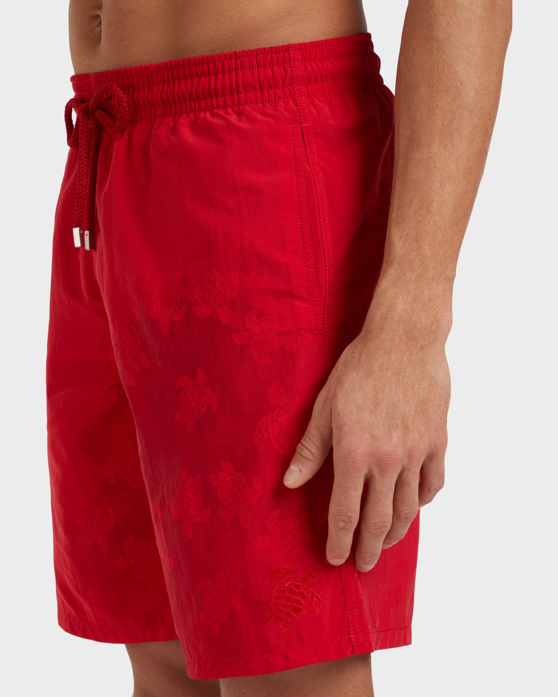 Vilebrequin Men Long Swim Shorts Water-reactive Ronde des Tortues - Red Lipstick