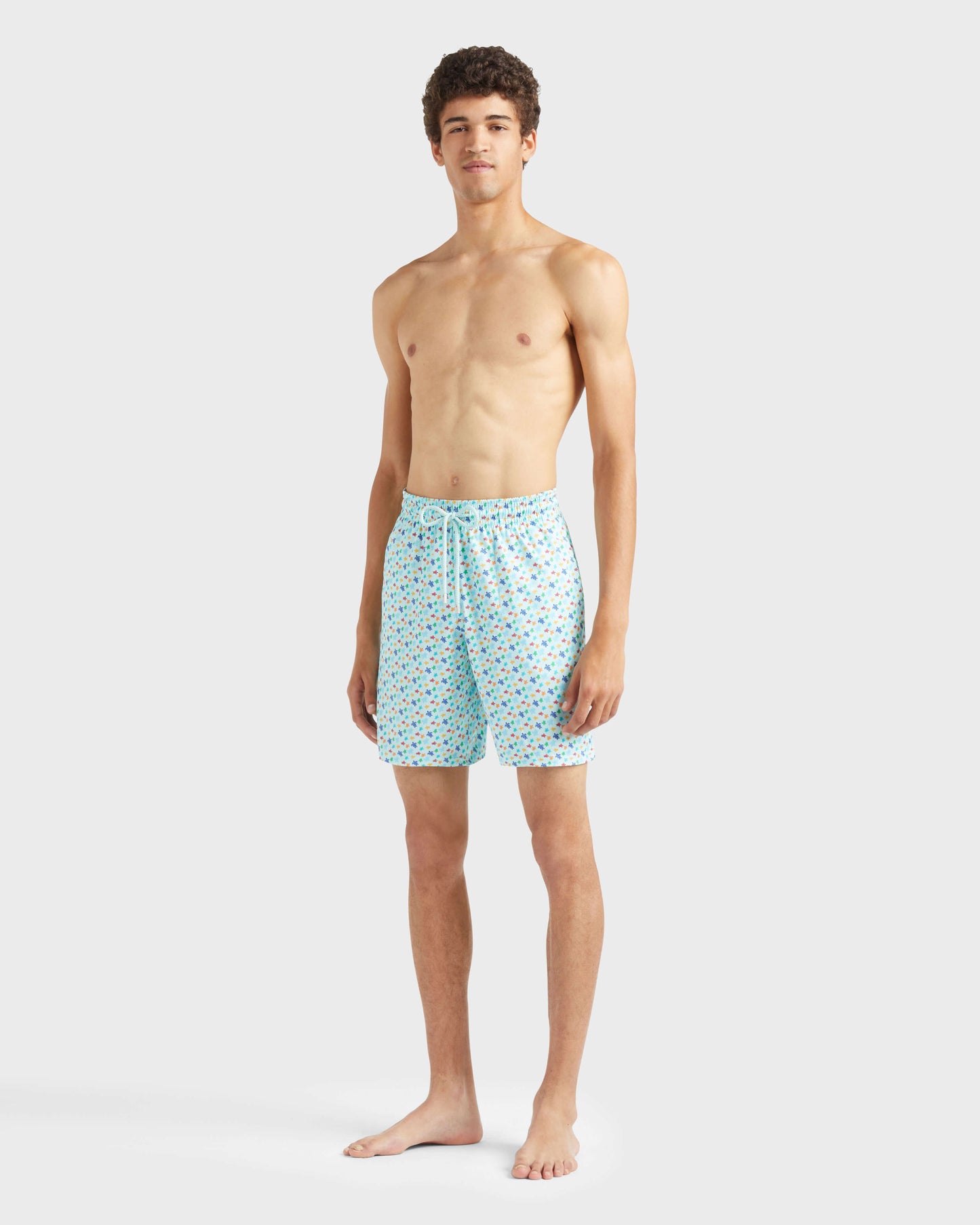 Vilebrequin Men Long Stretch Swim shorts Micro Ronde Des Tortues Rainbow - Blue Pacific