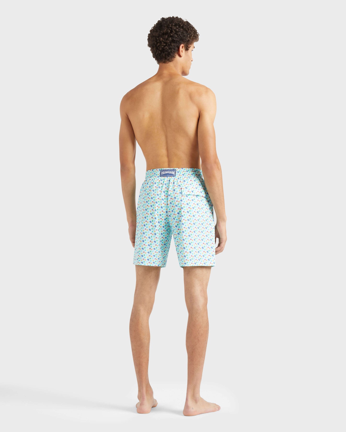Vilebrequin Men Long Stretch Swim shorts Micro Ronde Des Tortues Rainbow - Blue Pacific