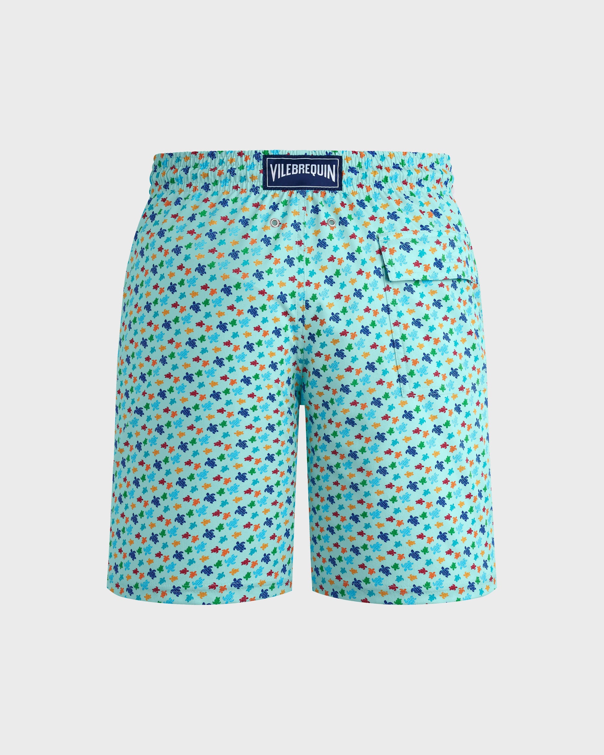 Vilebrequin Men Long Stretch Swim shorts Micro Ronde Des Tortues Rainbow - Blue Pacific