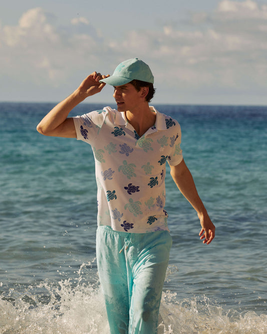 Vilebrequin Men Cotton Pique Polo Ronde des Tortues Multicolores - White