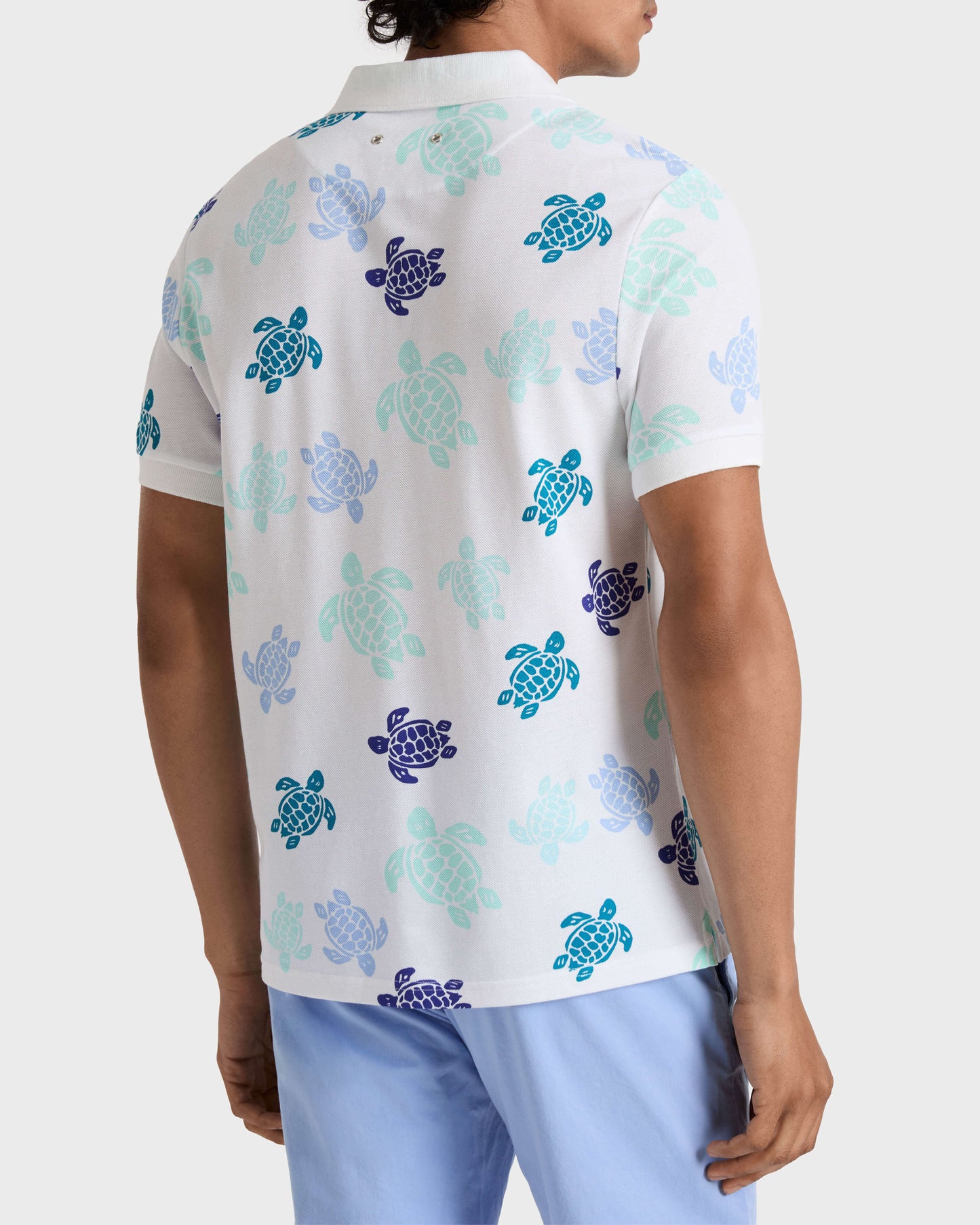 Vilebrequin Men Cotton Pique Polo Ronde des Tortues Multicolores - White