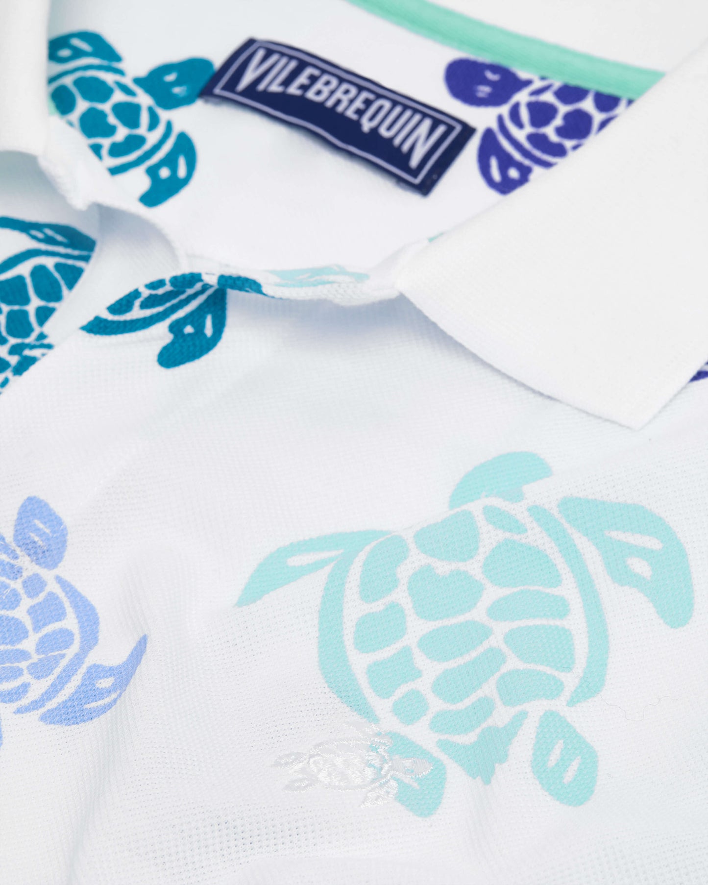 Vilebrequin Men Cotton Pique Polo Ronde des Tortues Multicolores - White