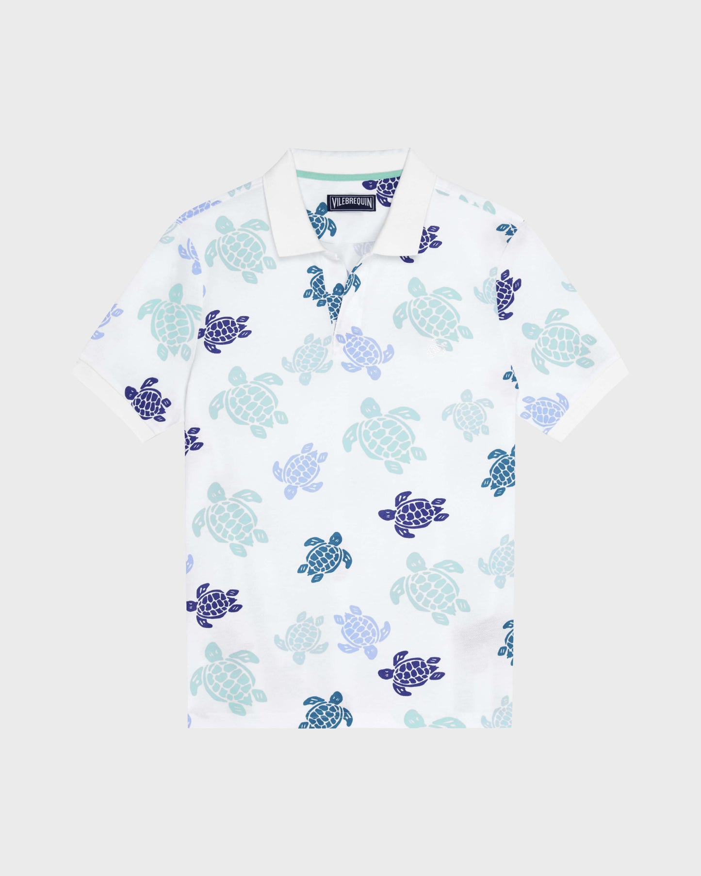 Vilebrequin Men Cotton Pique Polo Ronde des Tortues Multicolores - White