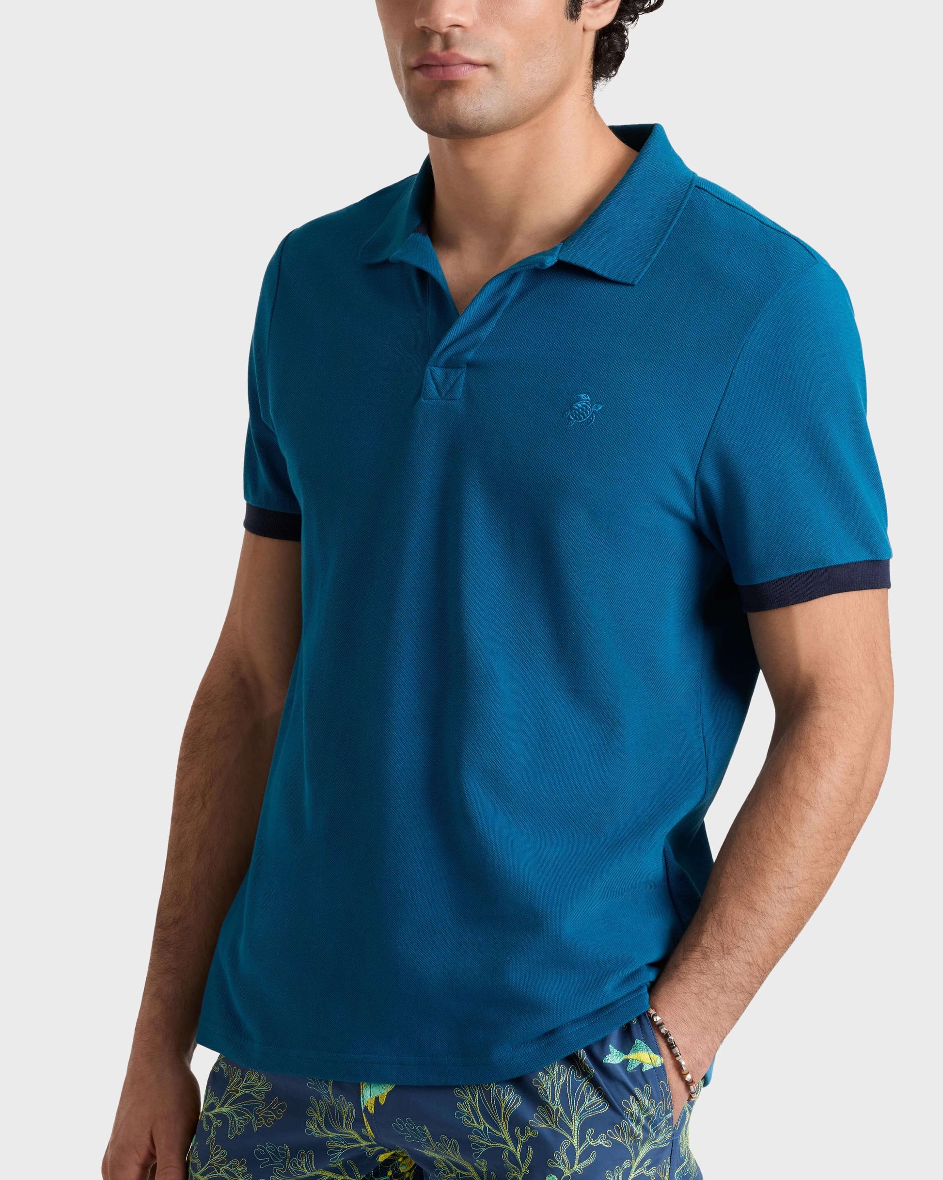 Vilebrequin Men Cotton Pique Polo Shirt Solid - Blue Peacock