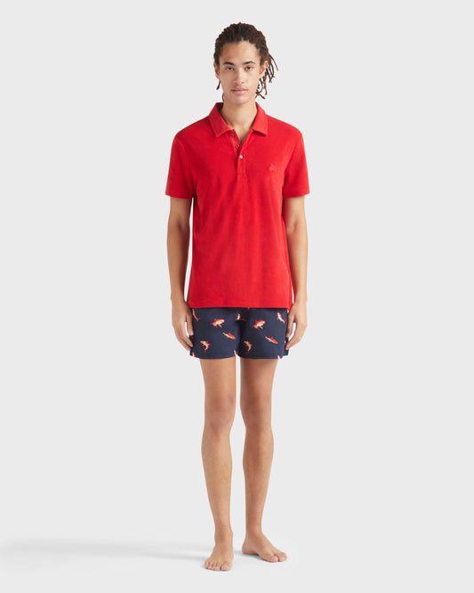 Vilebrequin Men Terry Polo Shirt Solid - Red Lipstick