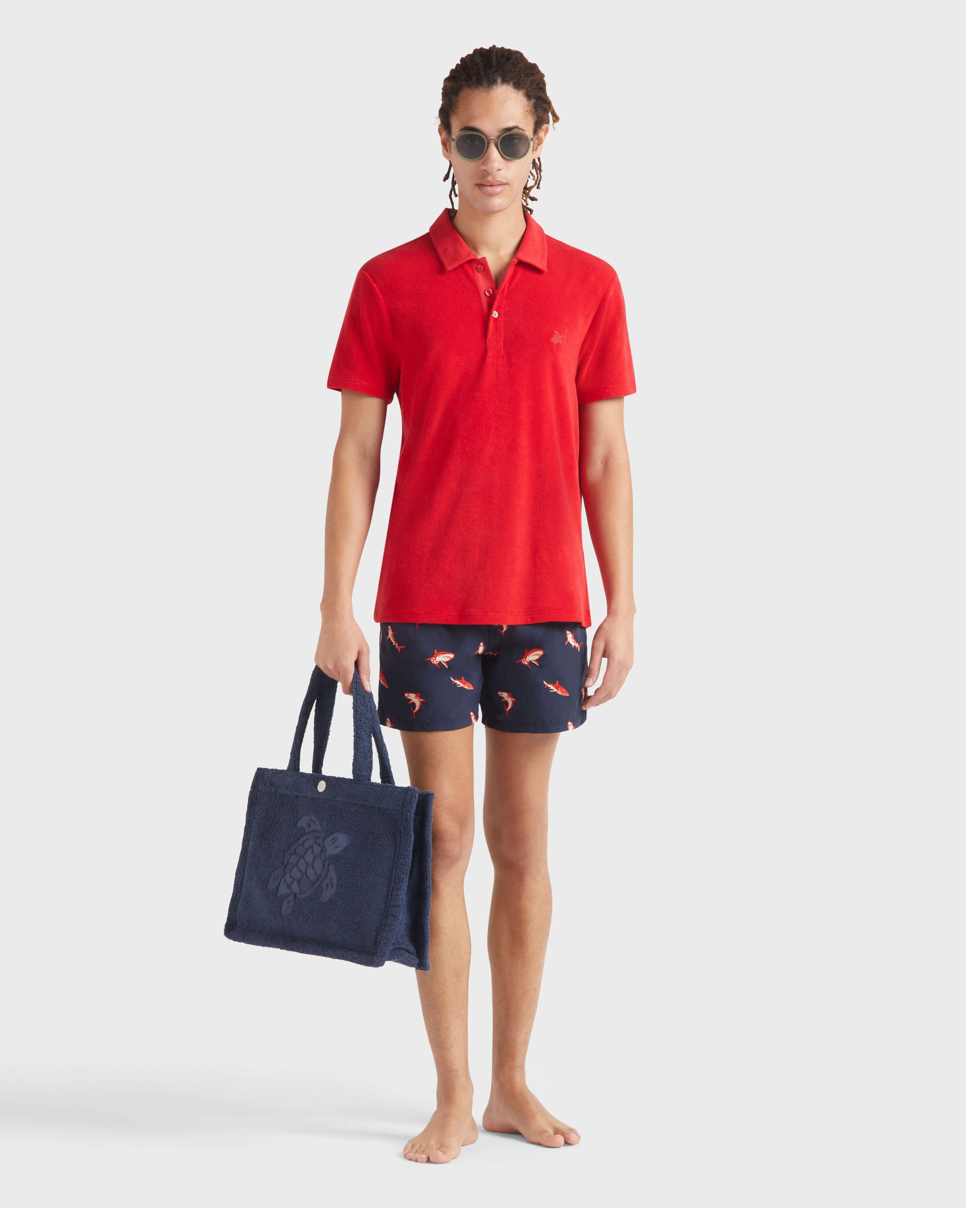 Vilebrequin Men Terry Polo Shirt Solid - Red Lipstick