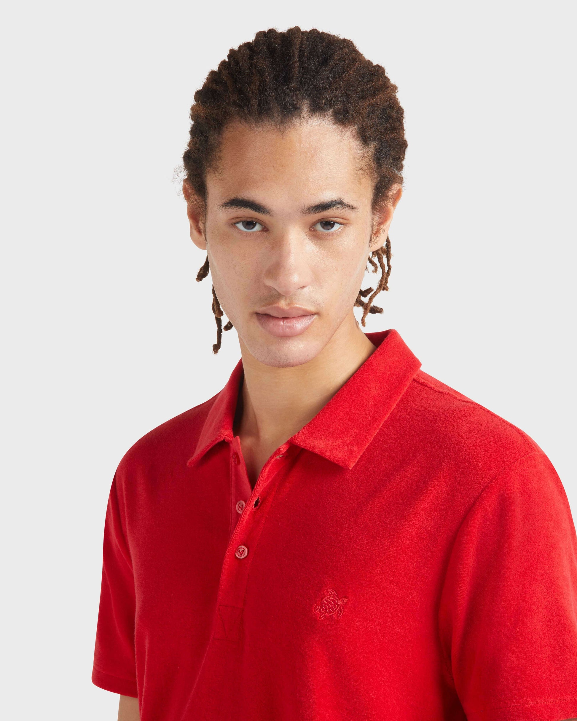 Vilebrequin Men Terry Polo Shirt Solid - Red Lipstick