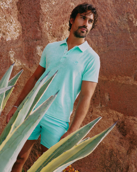 Vilebrequin Men Terry Polo Shirt Solid - Green Caribbean