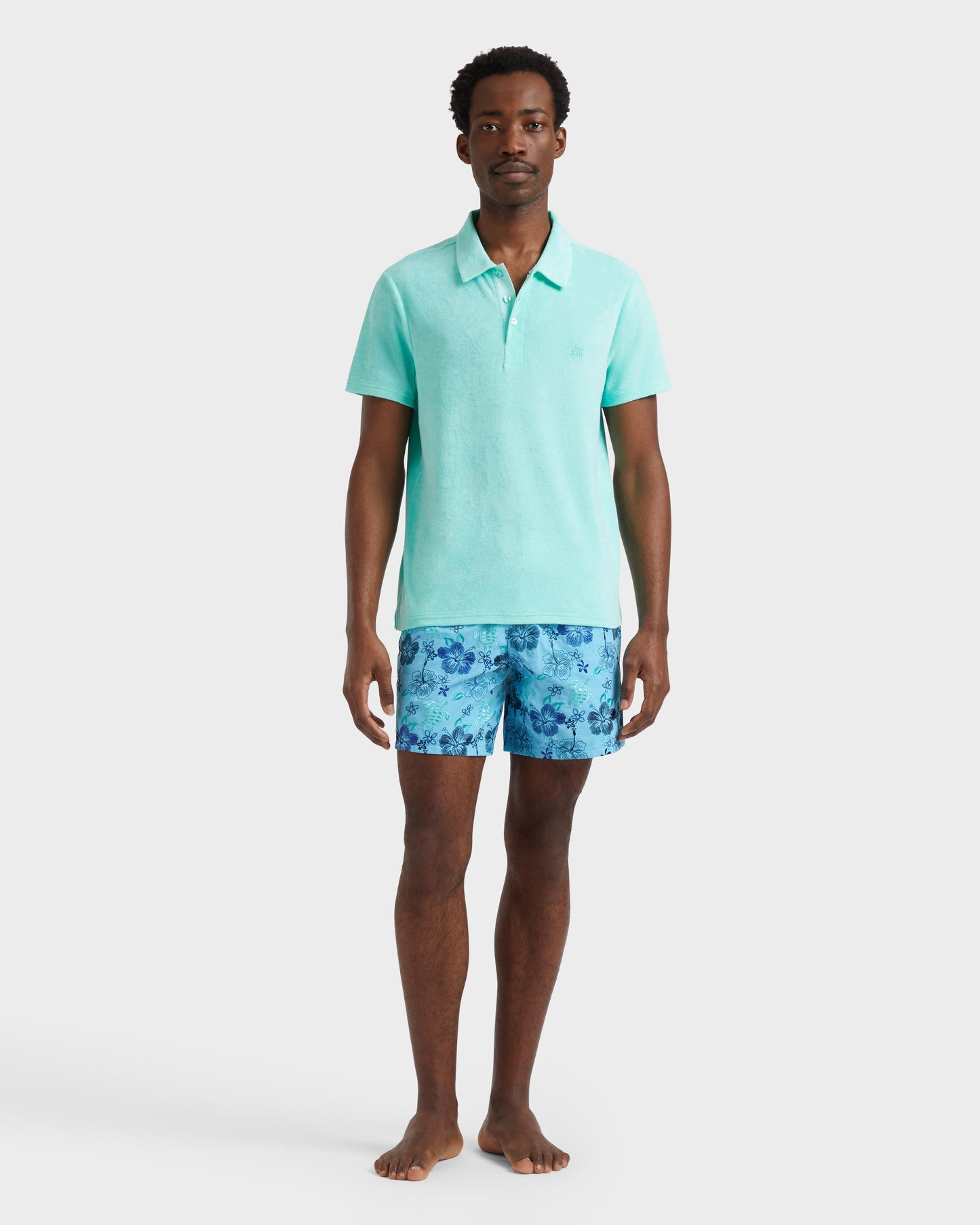 Vilebrequin Men Terry Polo Shirt Solid - Green Caribbean