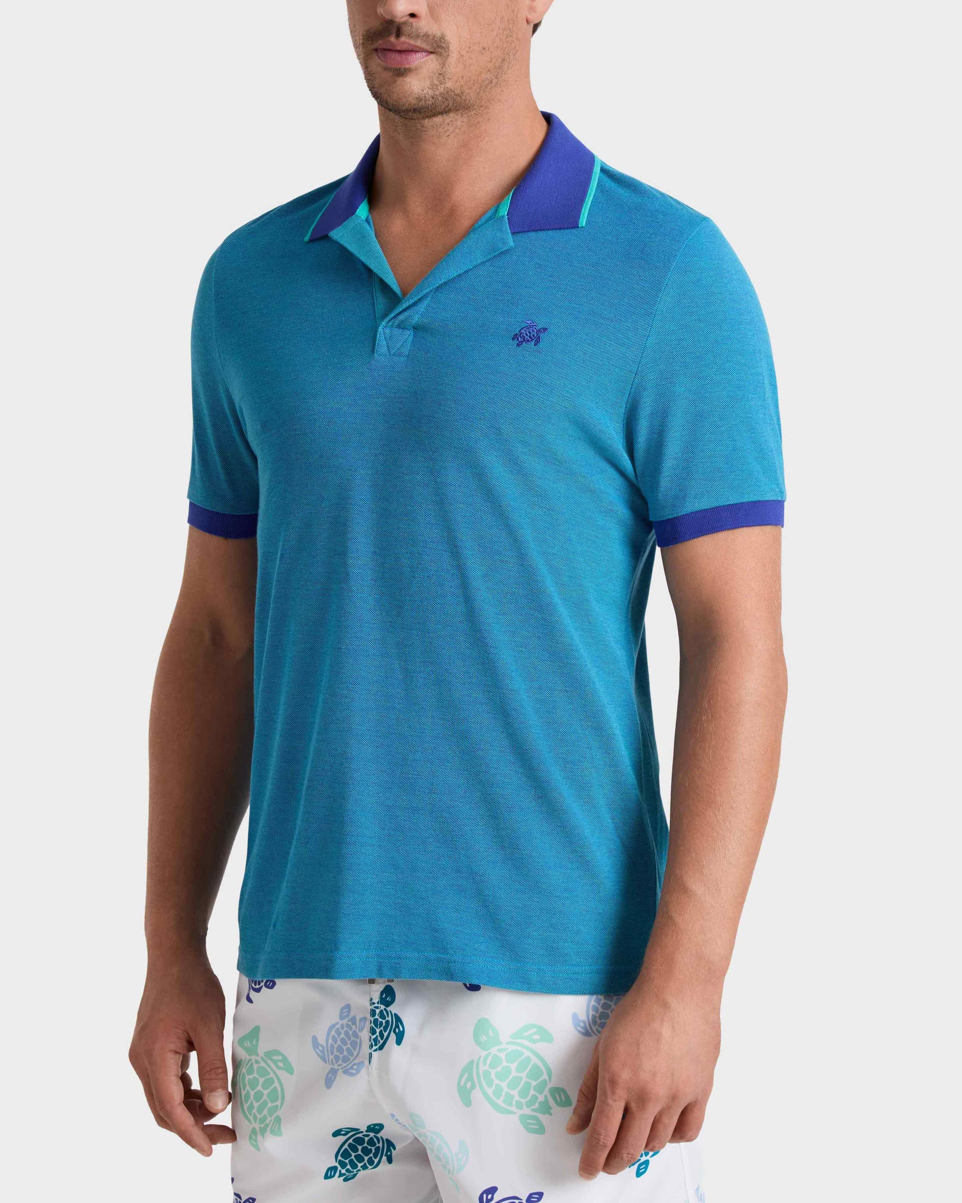Vilebrequin Men Cotton Polo Shirt Solid - Blue Marrakech