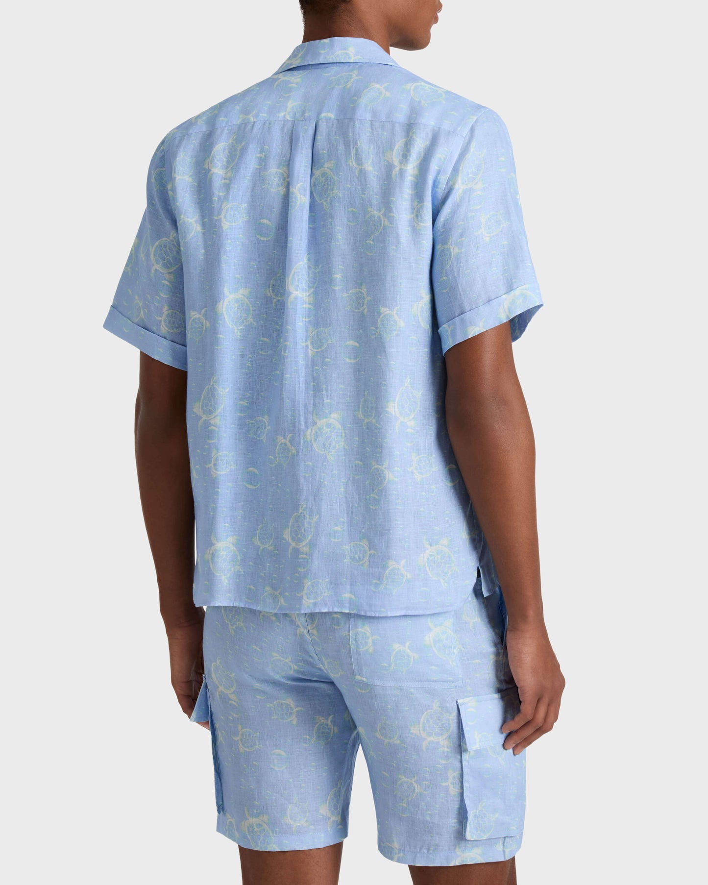 Vilebrequin Men Linen Bowling Shirt Bubble 3D - Blue Cloudy