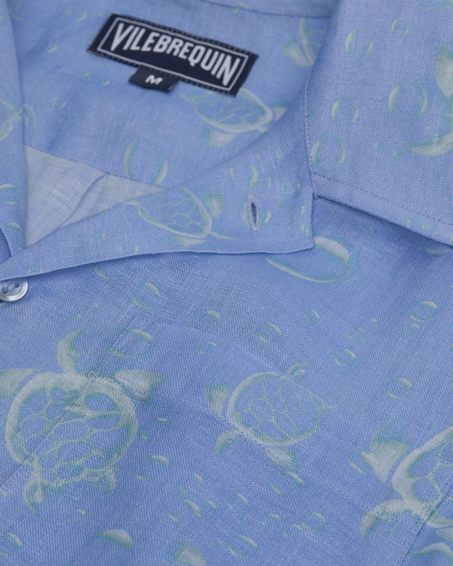 Vilebrequin Men Linen Bowling Shirt Bubble 3D - Blue Cloudy