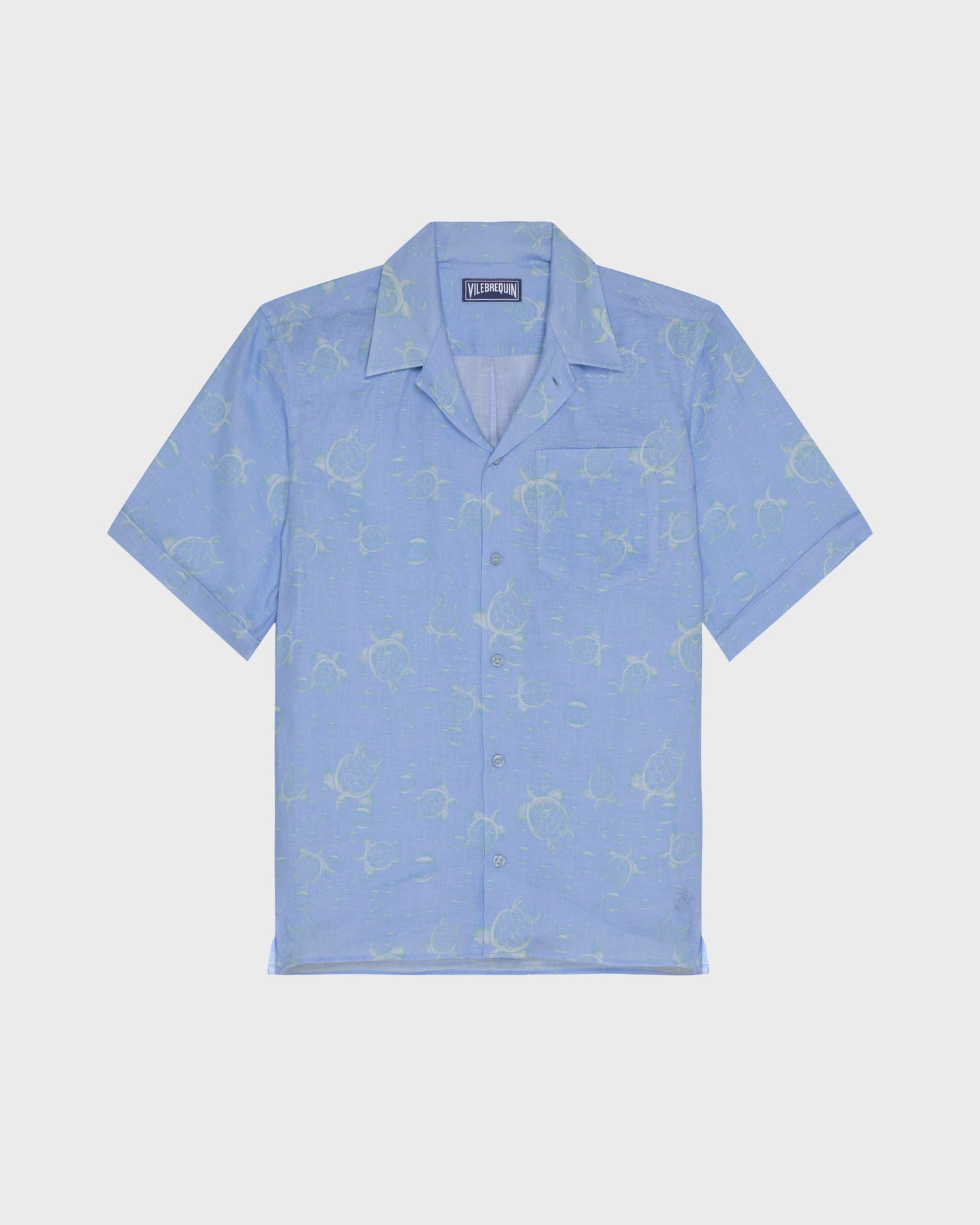 Vilebrequin Men Linen Bowling Shirt Bubble 3D - Blue Cloudy