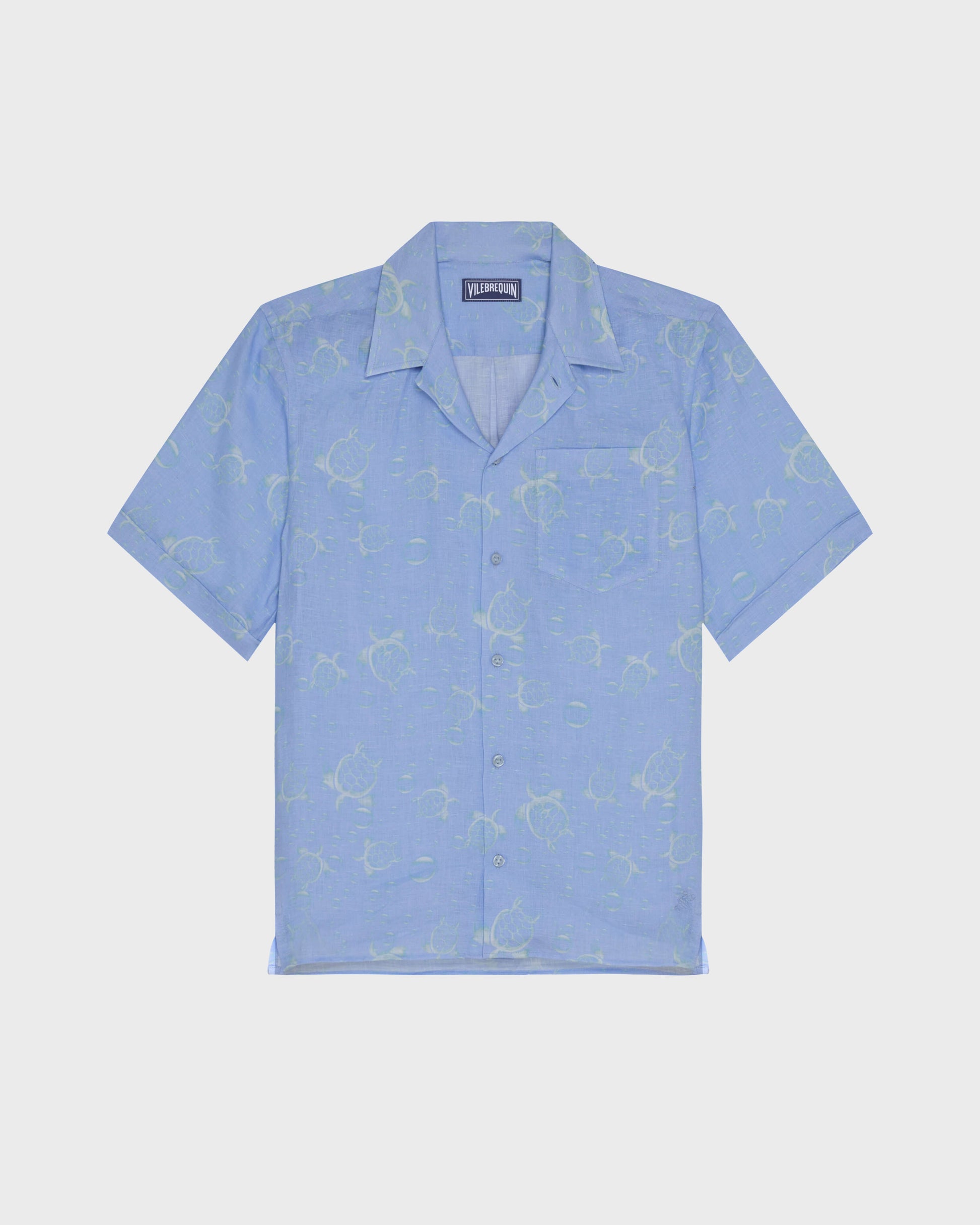Vilebrequin Men Linen Bowling Shirt Bubble 3D - Blue Cloudy