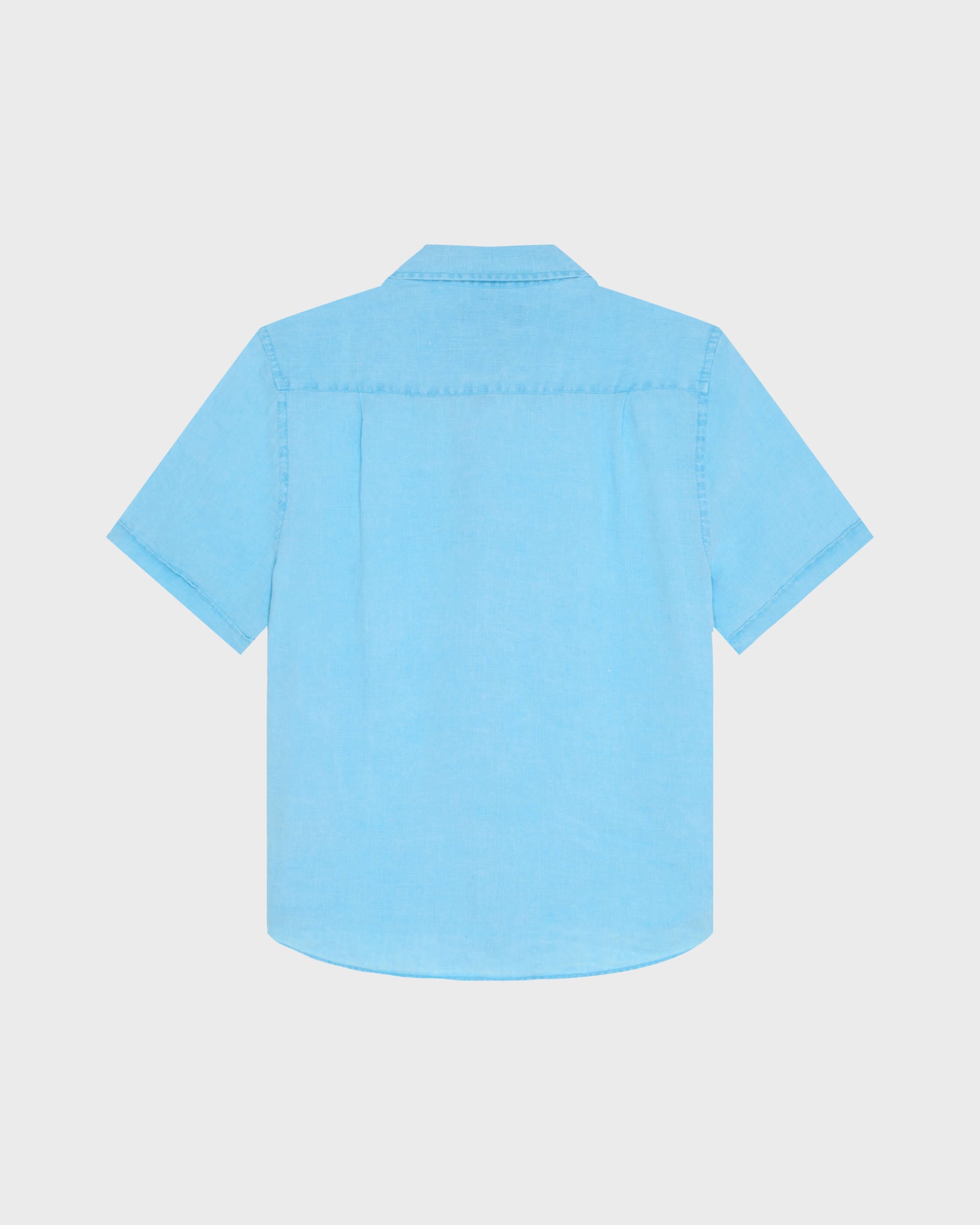 Vilebrequin Men Mineral Dye Linen Bowling Shirt - Blue Larimar