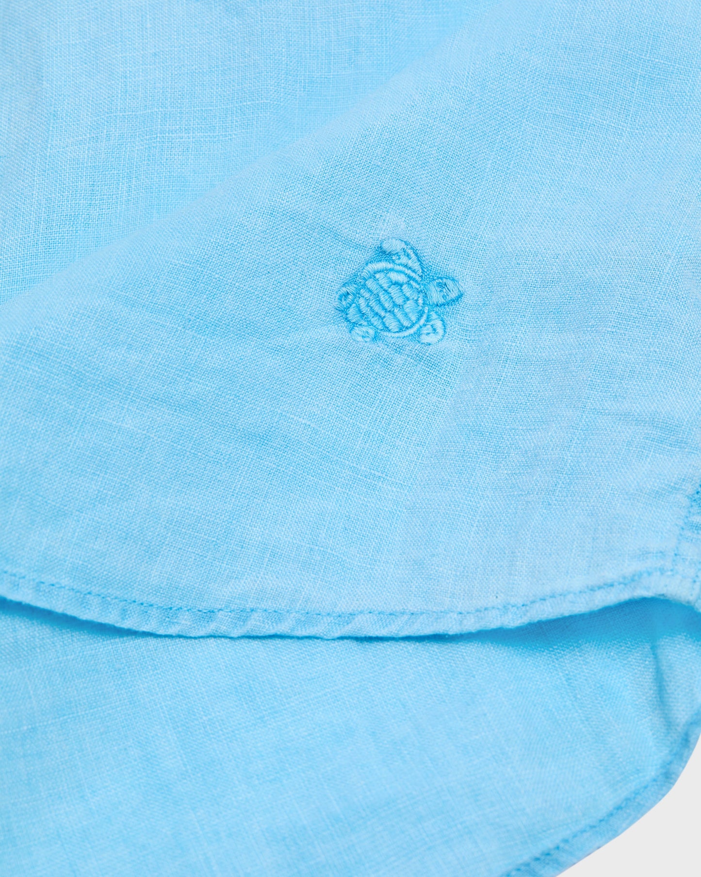 Vilebrequin Men Mineral Dye Linen Bowling Shirt - Blue Larimar
