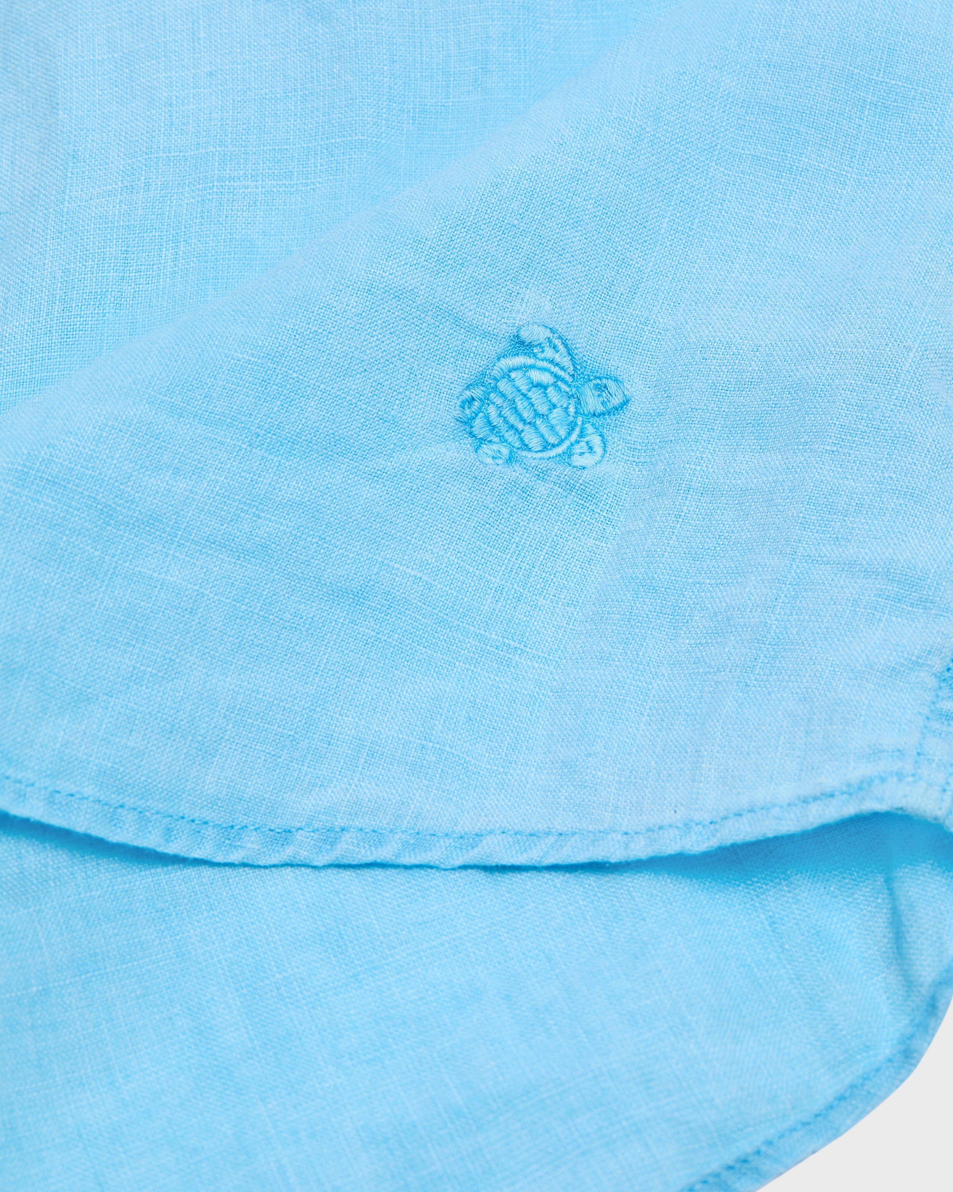 Vilebrequin Men Mineral Dye Linen Bowling Shirt - Blue Larimar