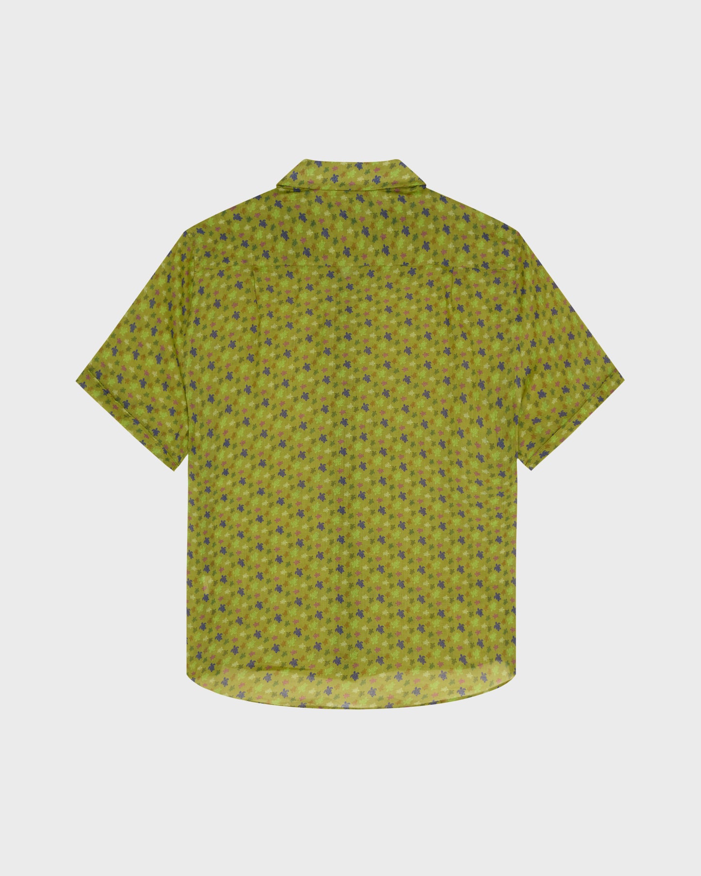 Vilebrequin Men Ramie Bowling Shirt Micro Ronde des Tortues - Green Wormwood