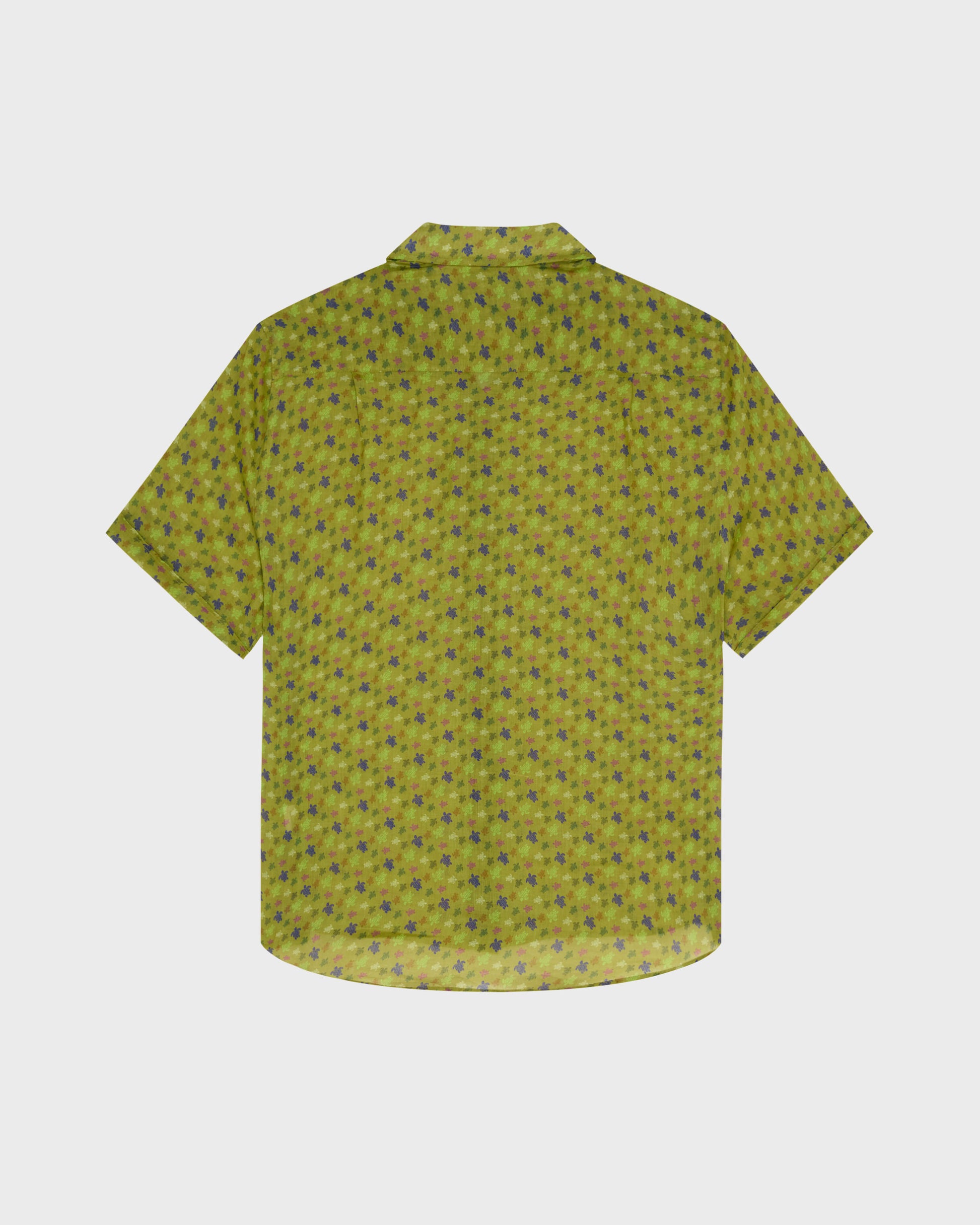 Vilebrequin Men Ramie Bowling Shirt Micro Ronde des Tortues - Green Wormwood