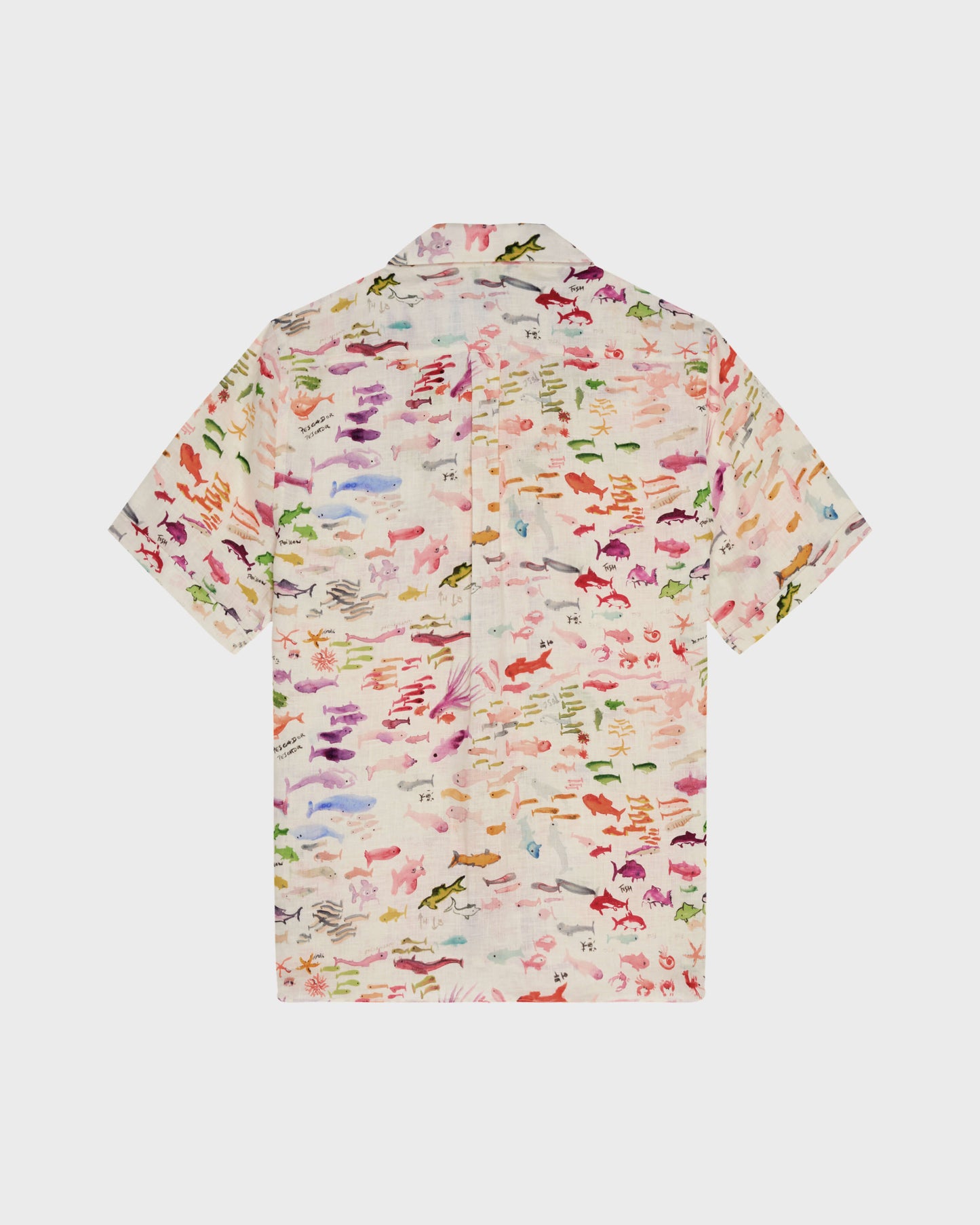 Vilebrequin Men Linen Bowling Shirt Pescador - VBQ x Fabrice Hyber - White Papier