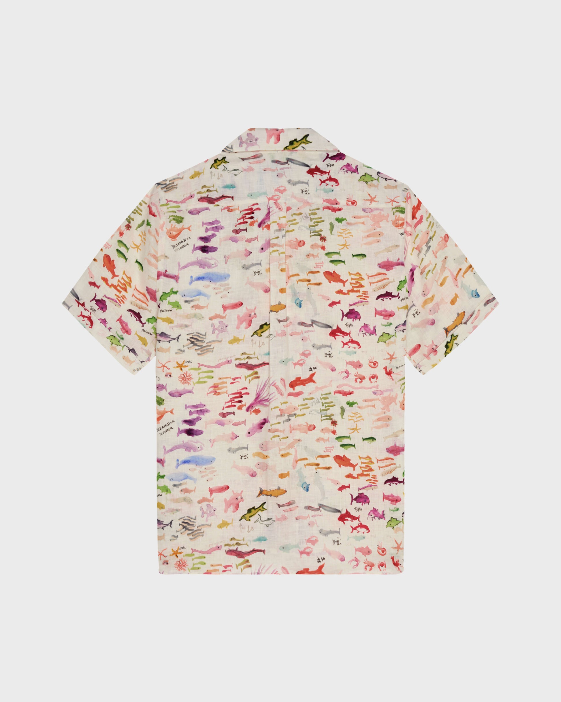Vilebrequin Men Linen Bowling Shirt Pescador - VBQ x Fabrice Hyber - White Papier