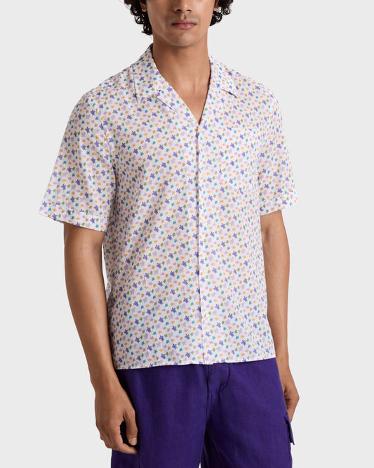 Vilebrequin Men Organic Cotton Bowling Shirt Micro Ronde des Tortues - White