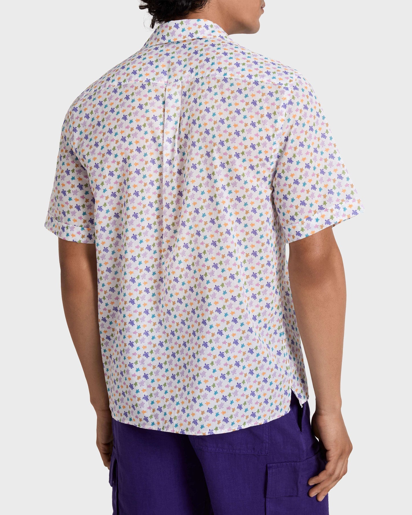 Vilebrequin Men Organic Cotton Bowling Shirt Micro Ronde des Tortues - White