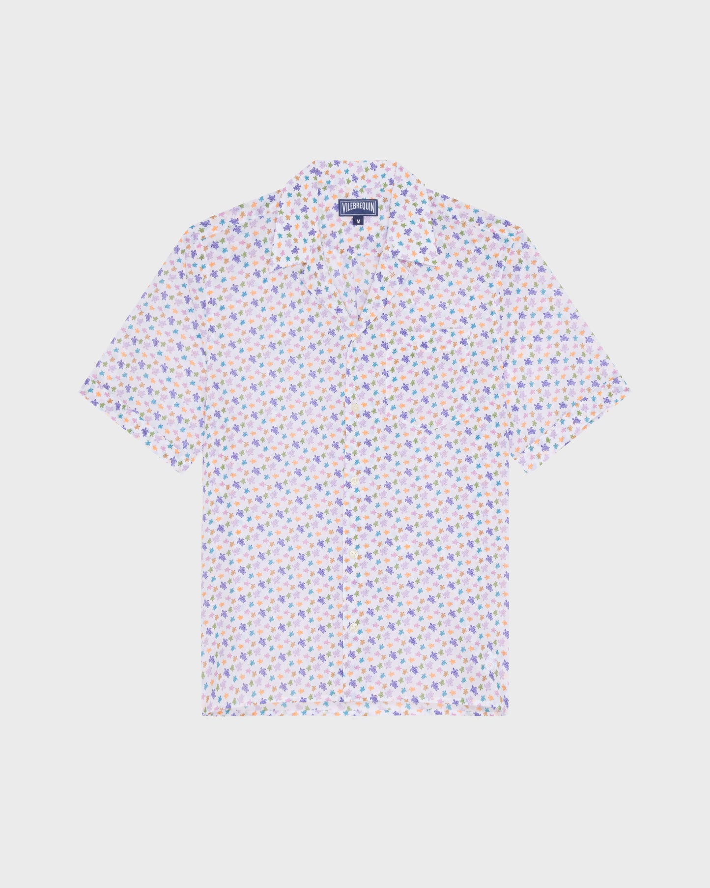 Vilebrequin Men Organic Cotton Bowling Shirt Micro Ronde des Tortues - White