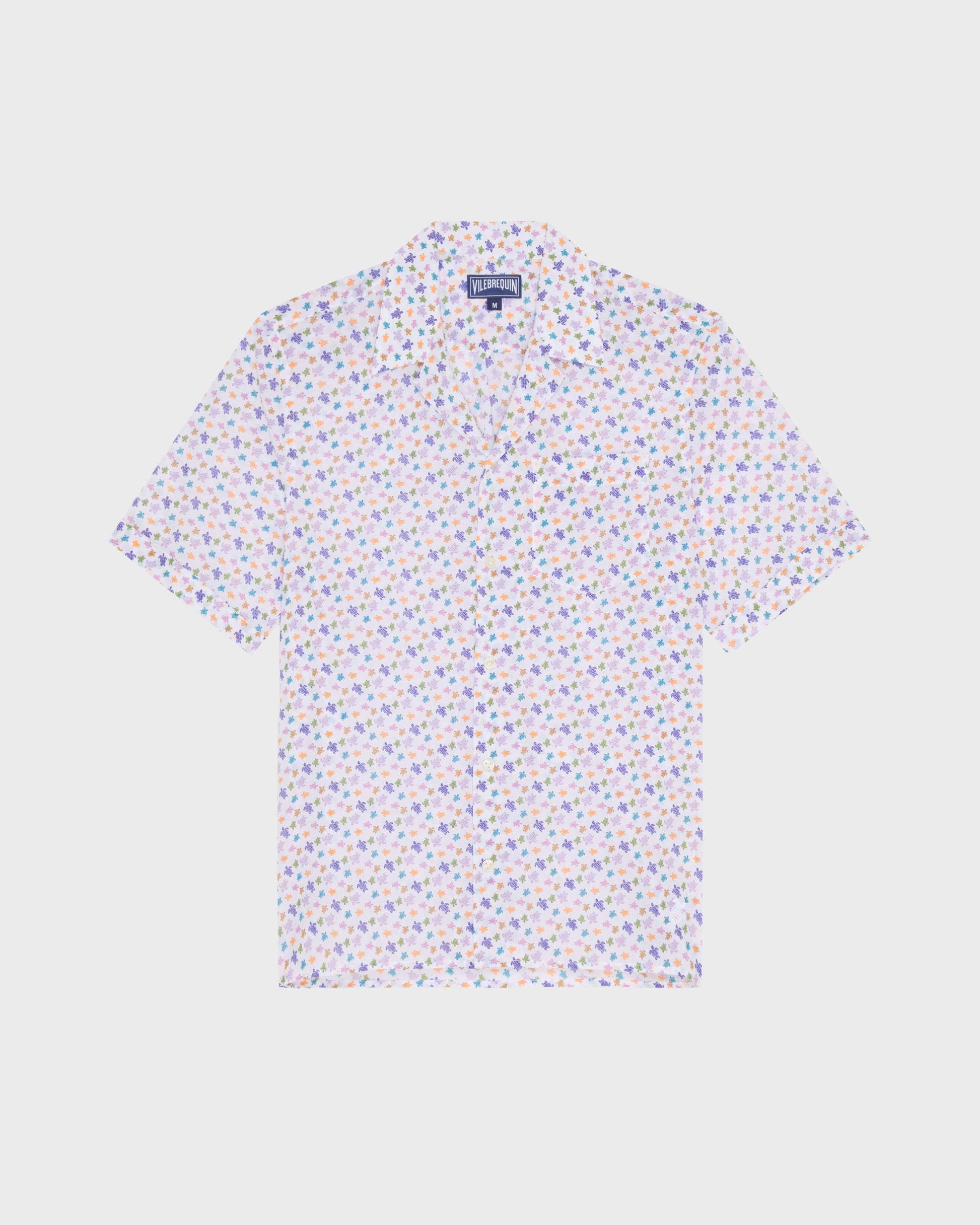Vilebrequin Men Organic Cotton Bowling Shirt Micro Ronde des Tortues - White
