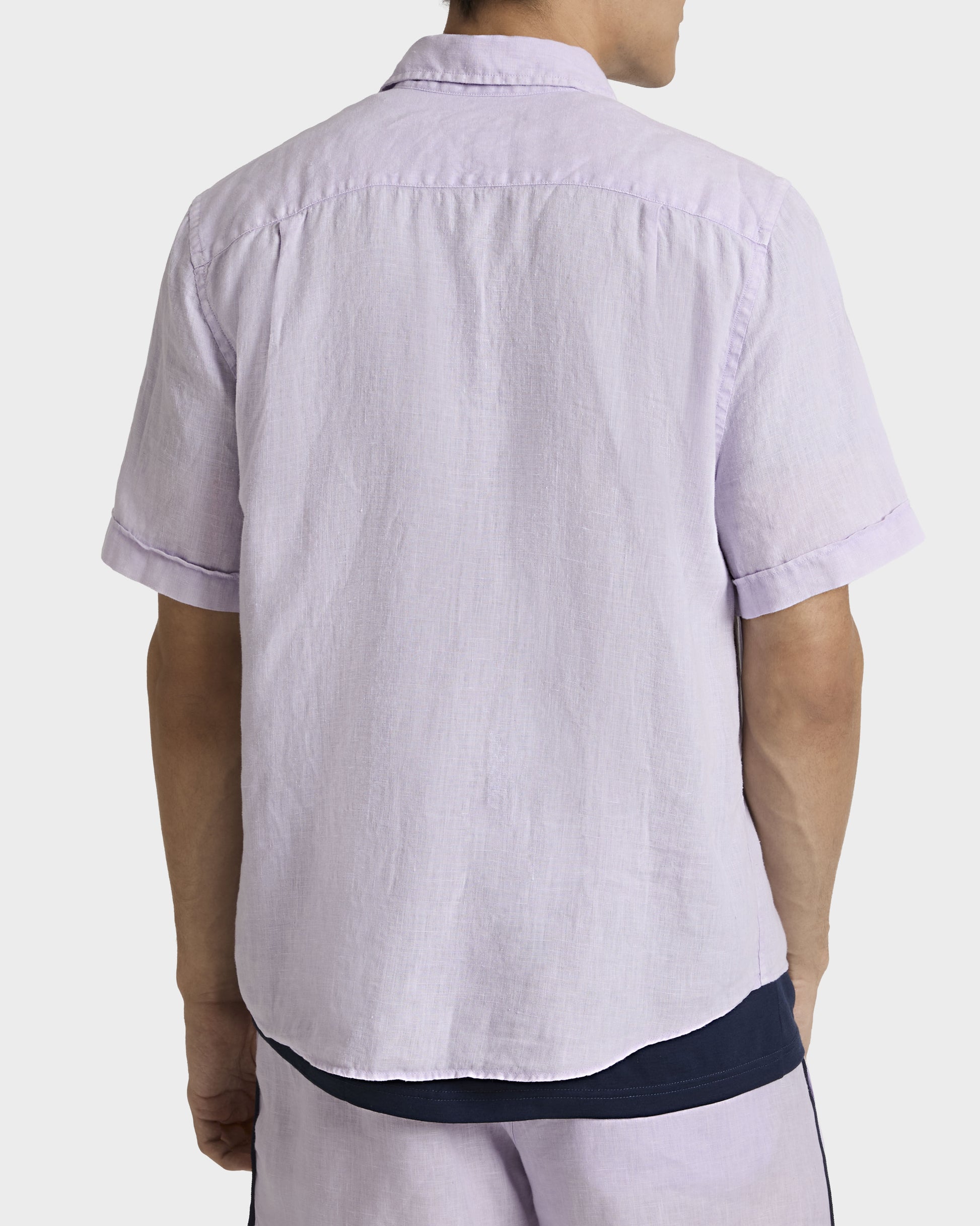 Vilebrequin Men Mineral Dye Linen Bowling Shirt - Purple Kunzite