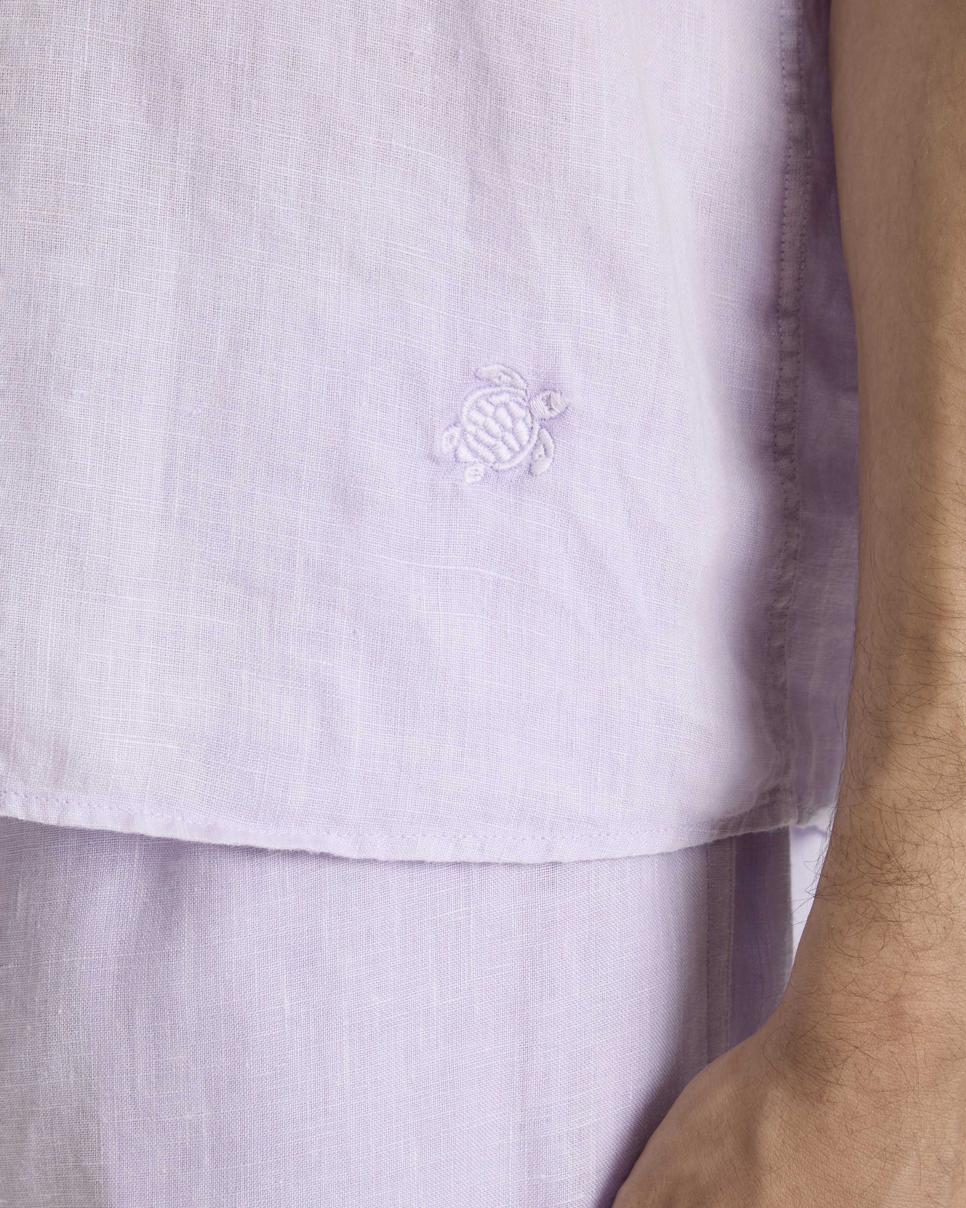 Vilebrequin Men Mineral Dye Linen Bowling Shirt - Purple Kunzite