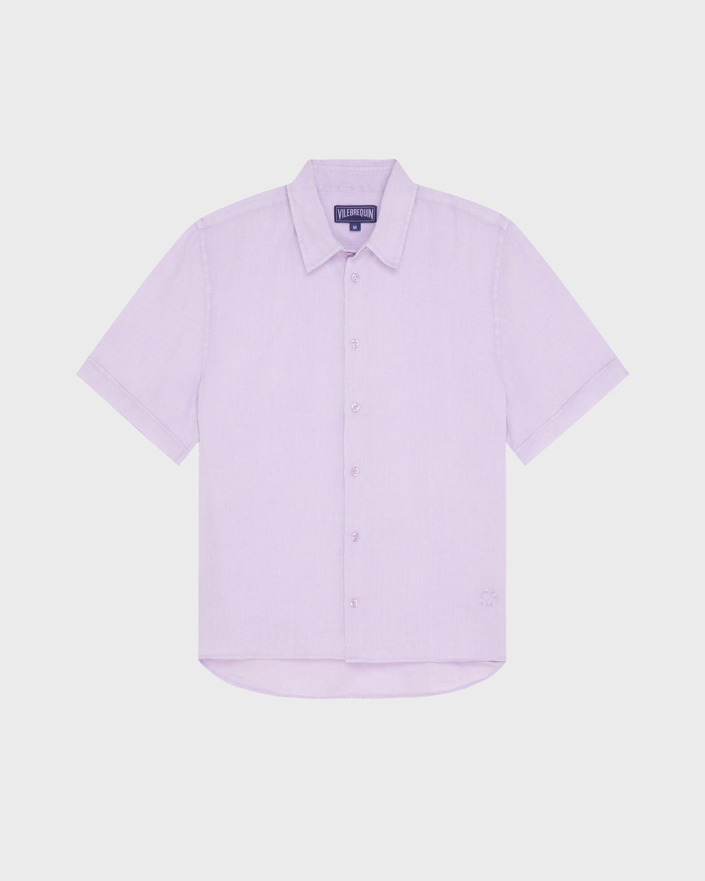 Vilebrequin Men Mineral Dye Linen Bowling Shirt - Purple Kunzite