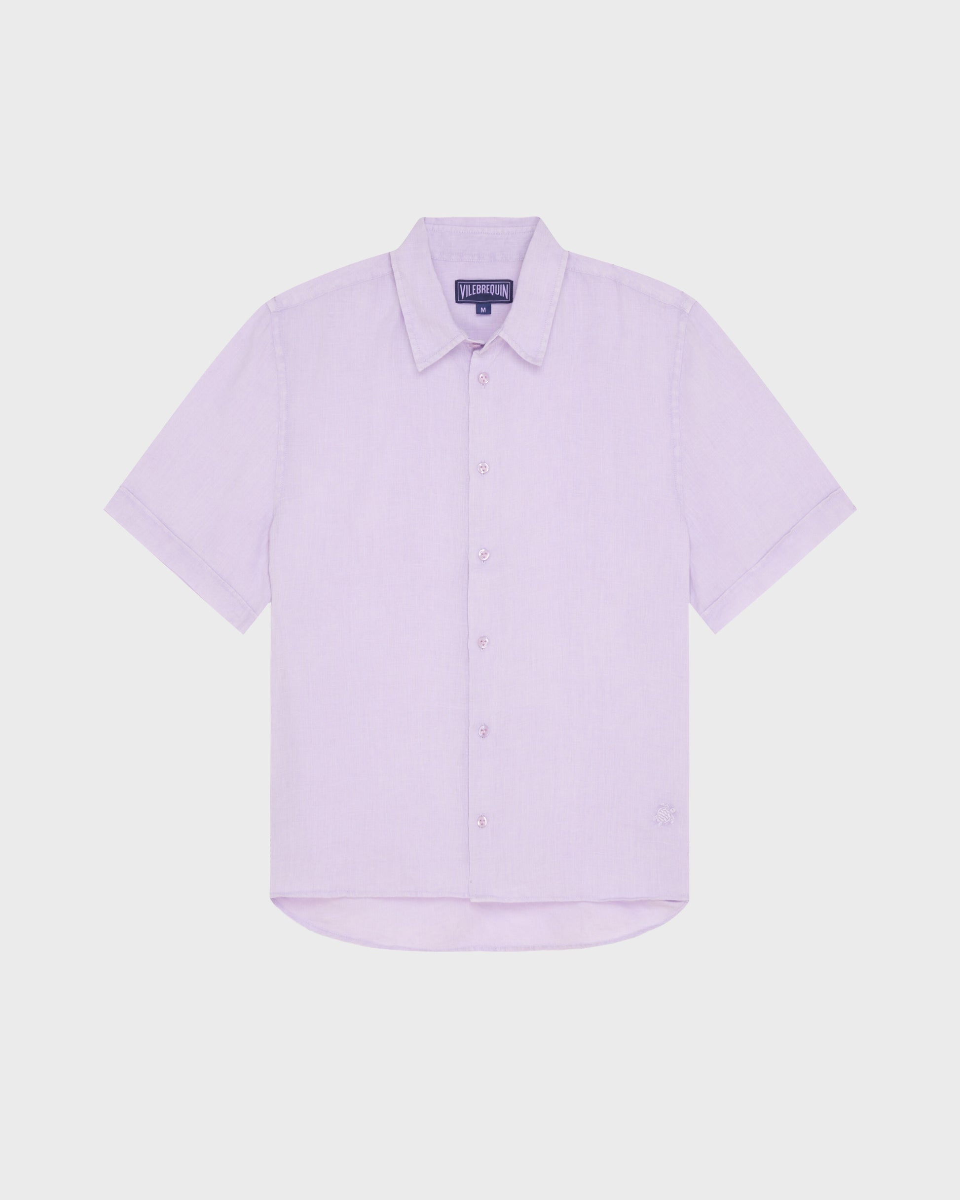 Vilebrequin Men Mineral Dye Linen Bowling Shirt - Purple Kunzite