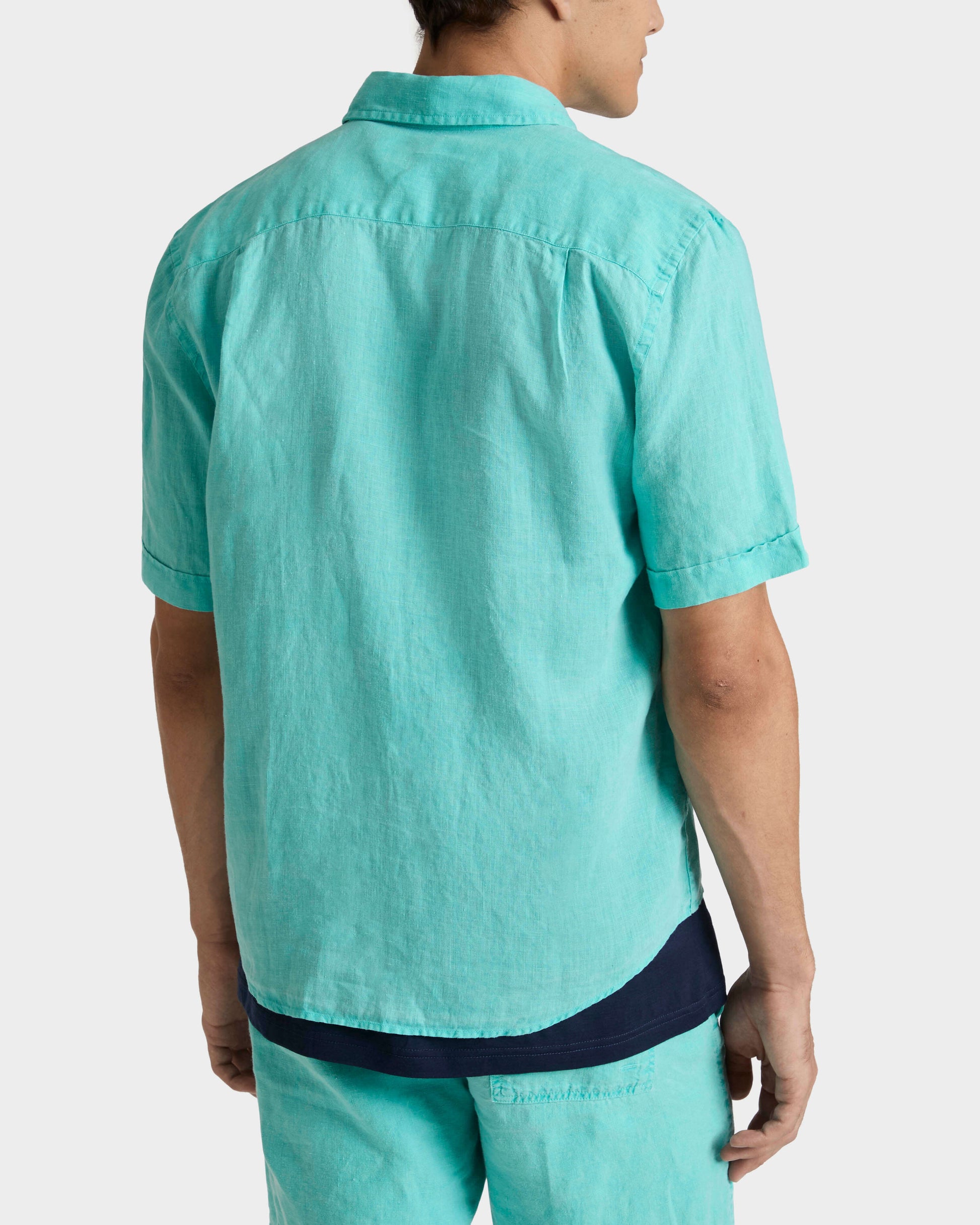 Vilebrequin Men Mineral Dye Linen Bowling Shirt - Green Aventurine