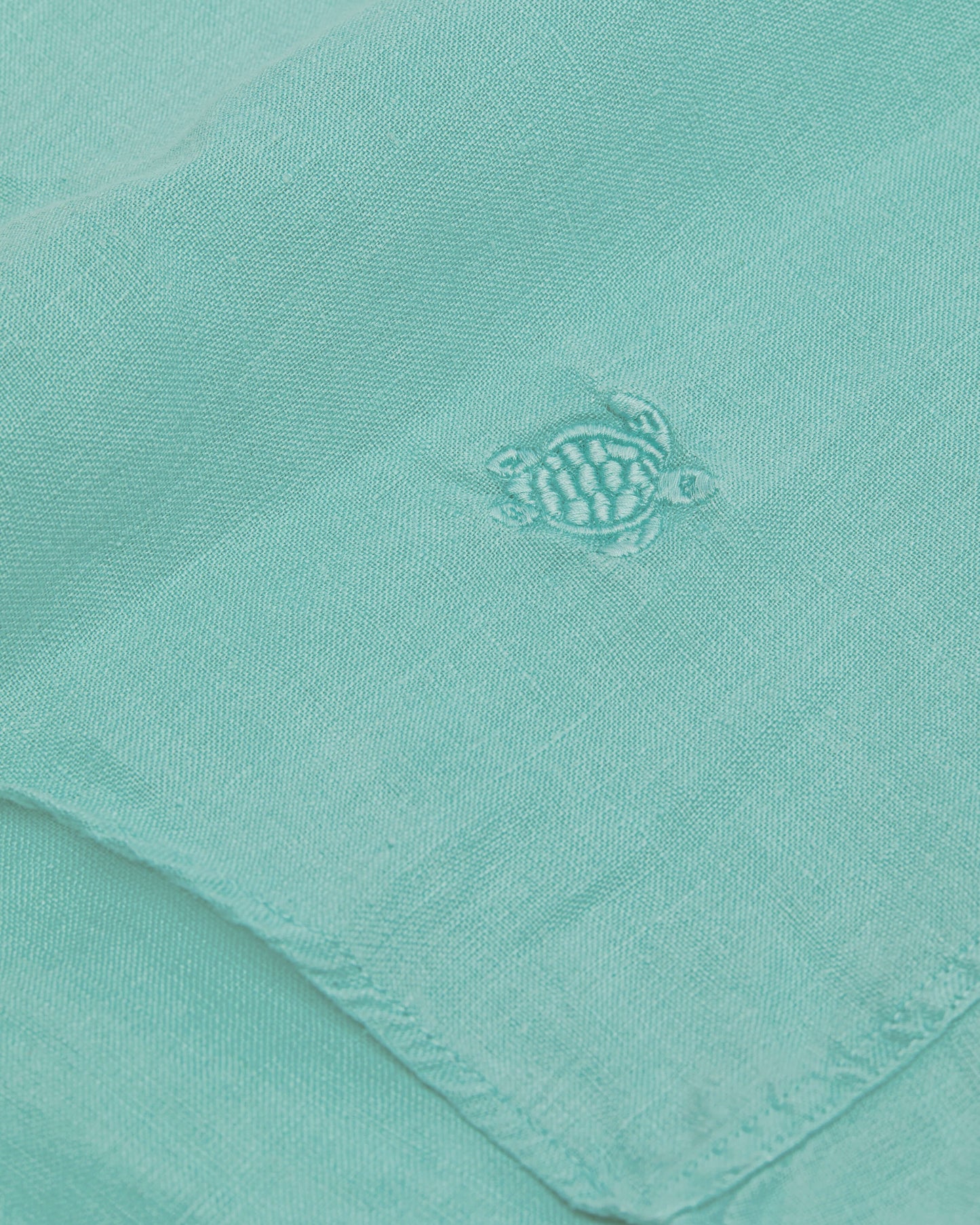 Vilebrequin Men Mineral Dye Linen Bowling Shirt - Green Aventurine