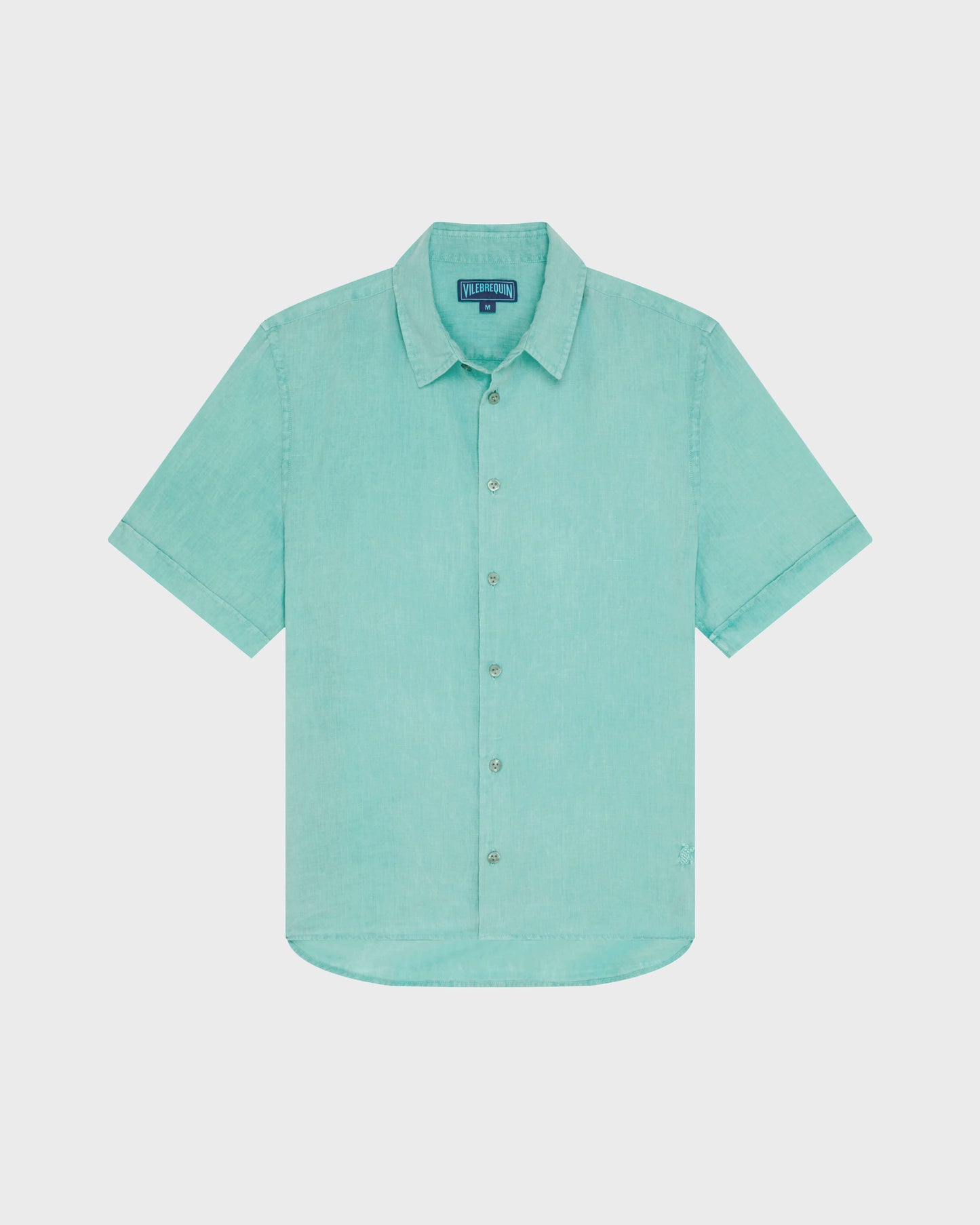 Vilebrequin Men Mineral Dye Linen Bowling Shirt - Green Aventurine