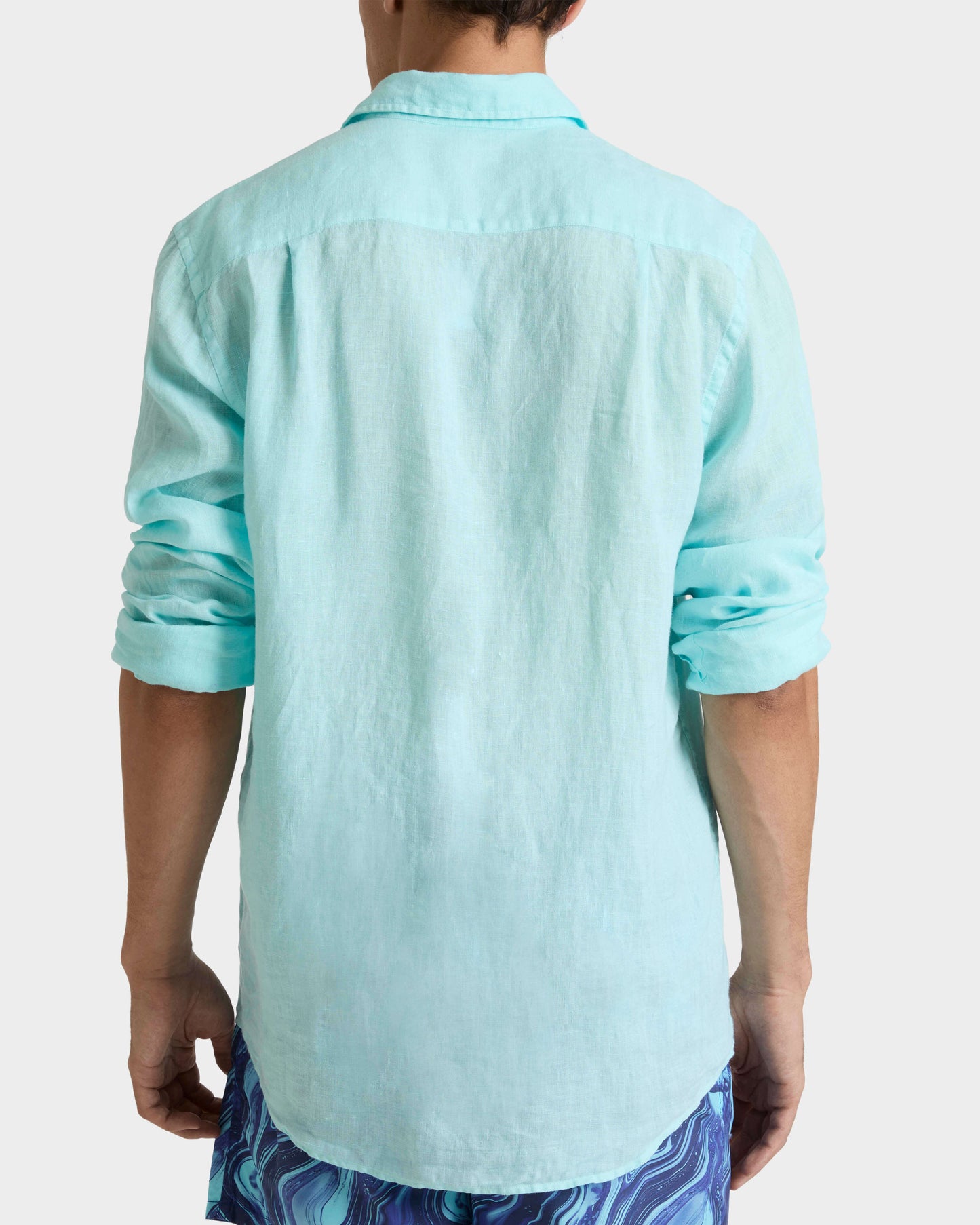Vilebrequin Men Linen Shirt Solid - Blue Oxygene