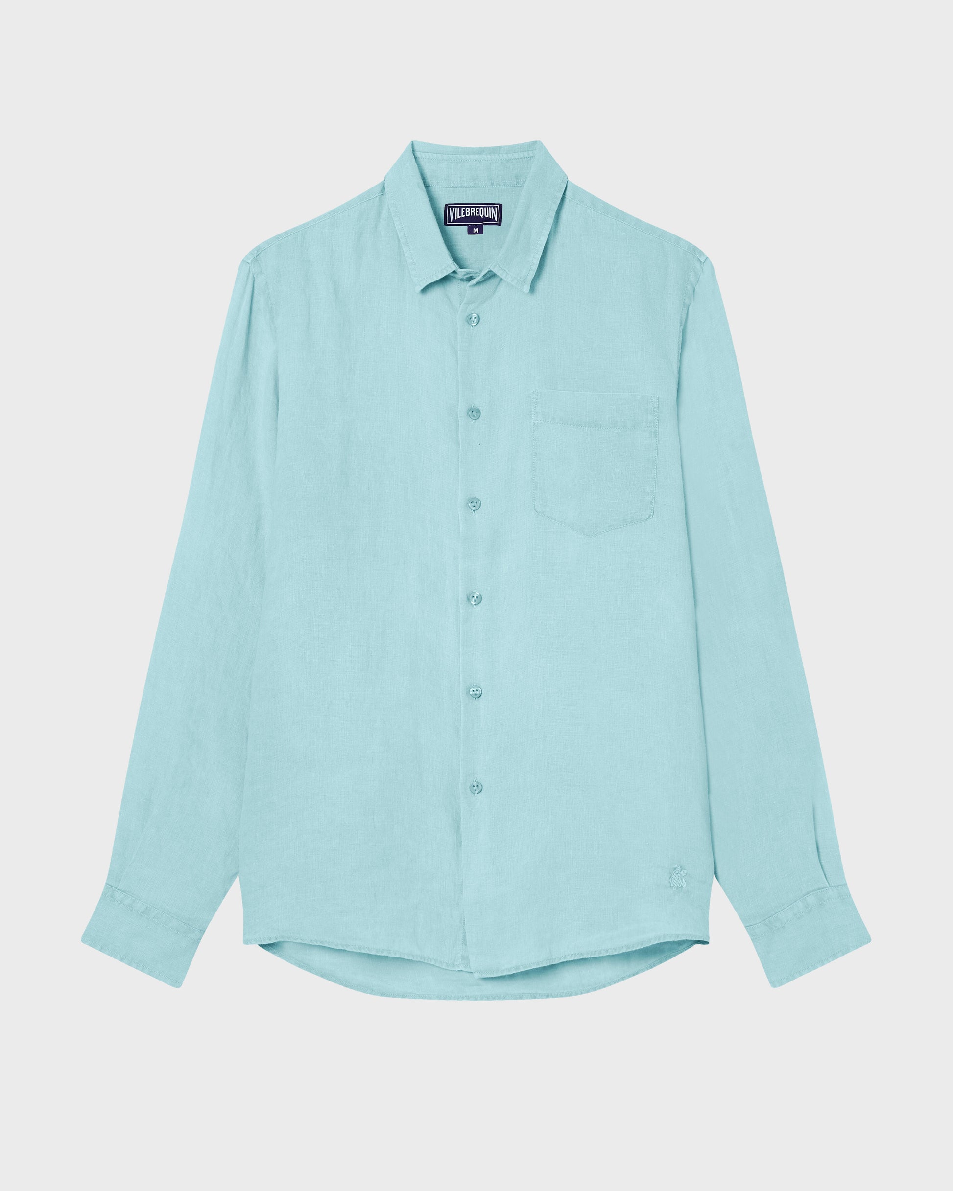 Vilebrequin Men Linen Shirt Solid - Blue Oxygene