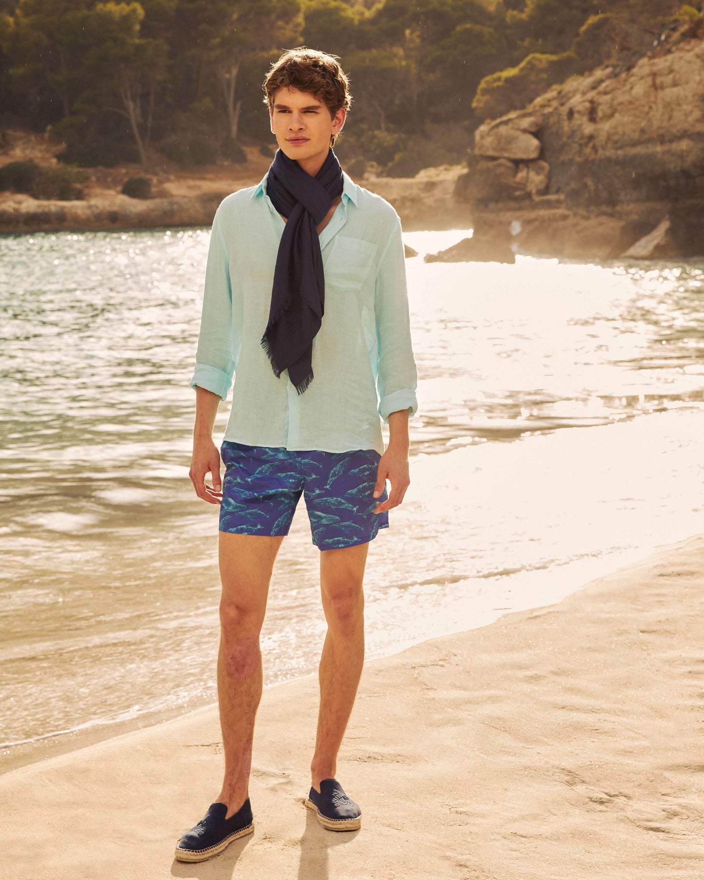 Vilebrequin Men Linen Shirt Solid - Blue Oxygene