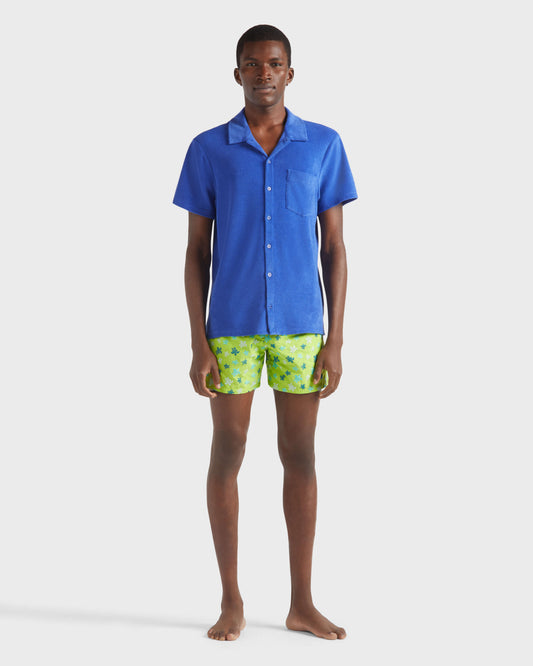 Vilebrequin Men Cotton Bowling Shirt Solid - Blue Marrakech Shirt