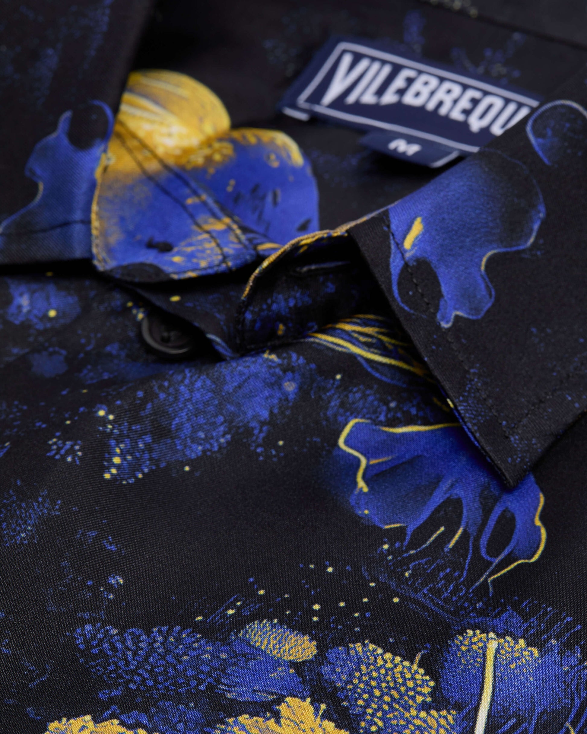 Vilebrequin Men Silk Bowling Shirt Coral Reef - Black