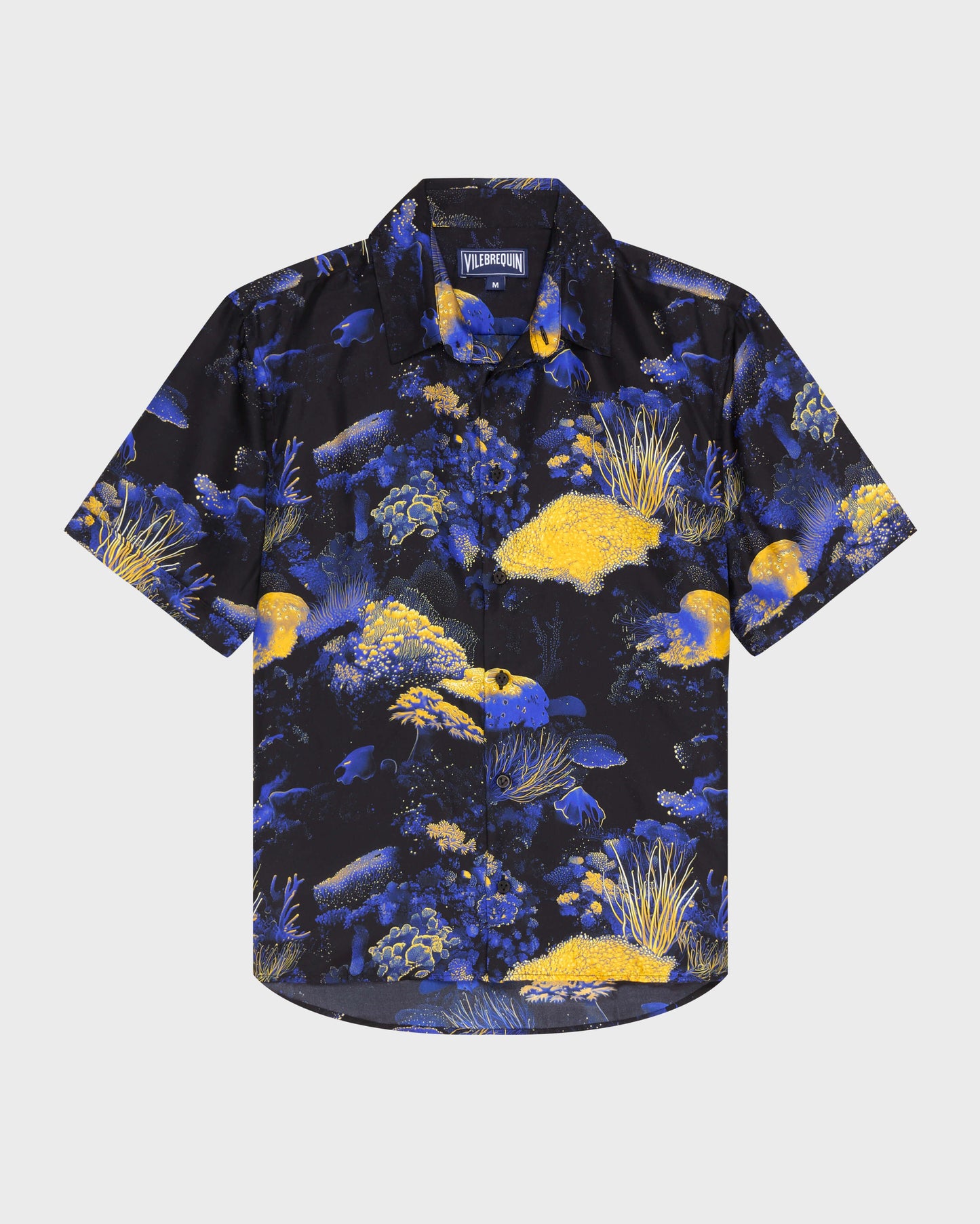 Vilebrequin Men Silk Bowling Shirt Coral Reef - Black