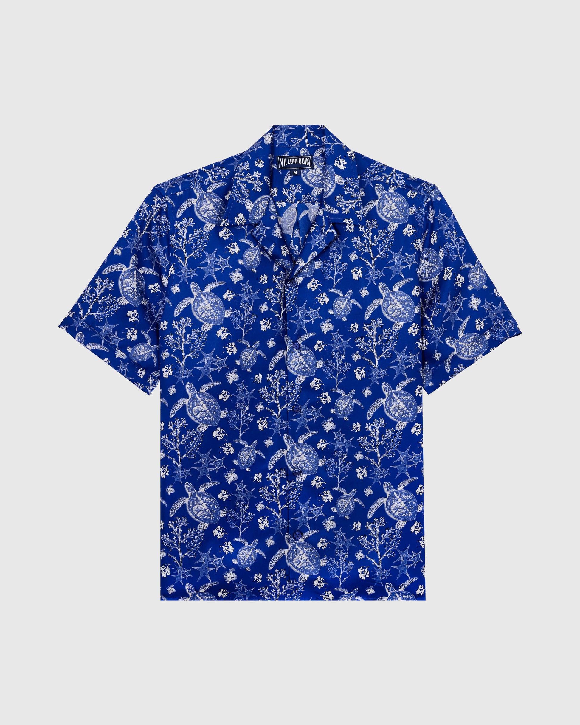 Vilebrequin Men Silk Bowling Shirt X-Ray Turtles - Blue Marrakech