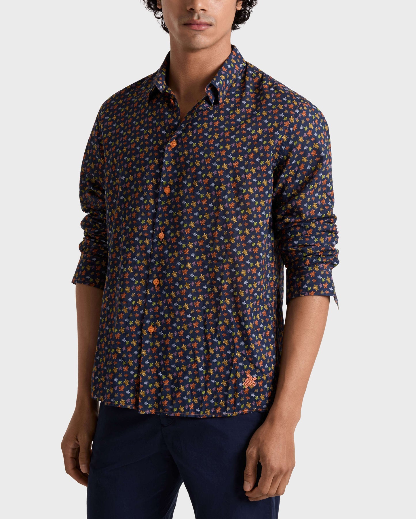 Vilebrequin Men Cotton Voile Shirt Micro Ronde Des Tortues - Orange Vitamin