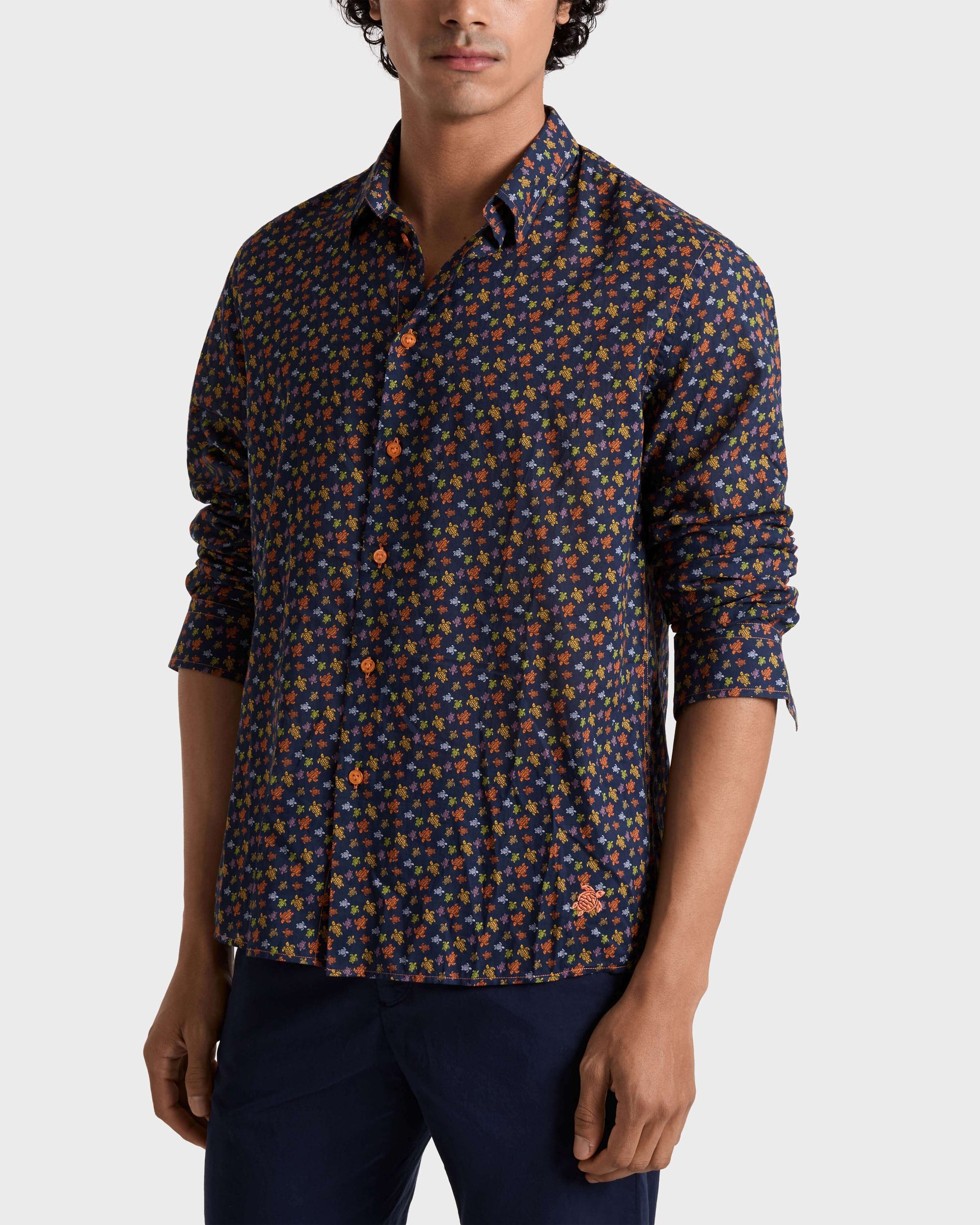 Vilebrequin Men Cotton Voile Shirt Micro Ronde Des Tortues - Orange Vitamin