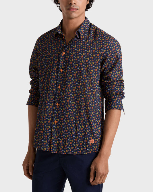 Vilebrequin Men Cotton Voile Shirt Micro Ronde Des Tortues - Orange Vitamin