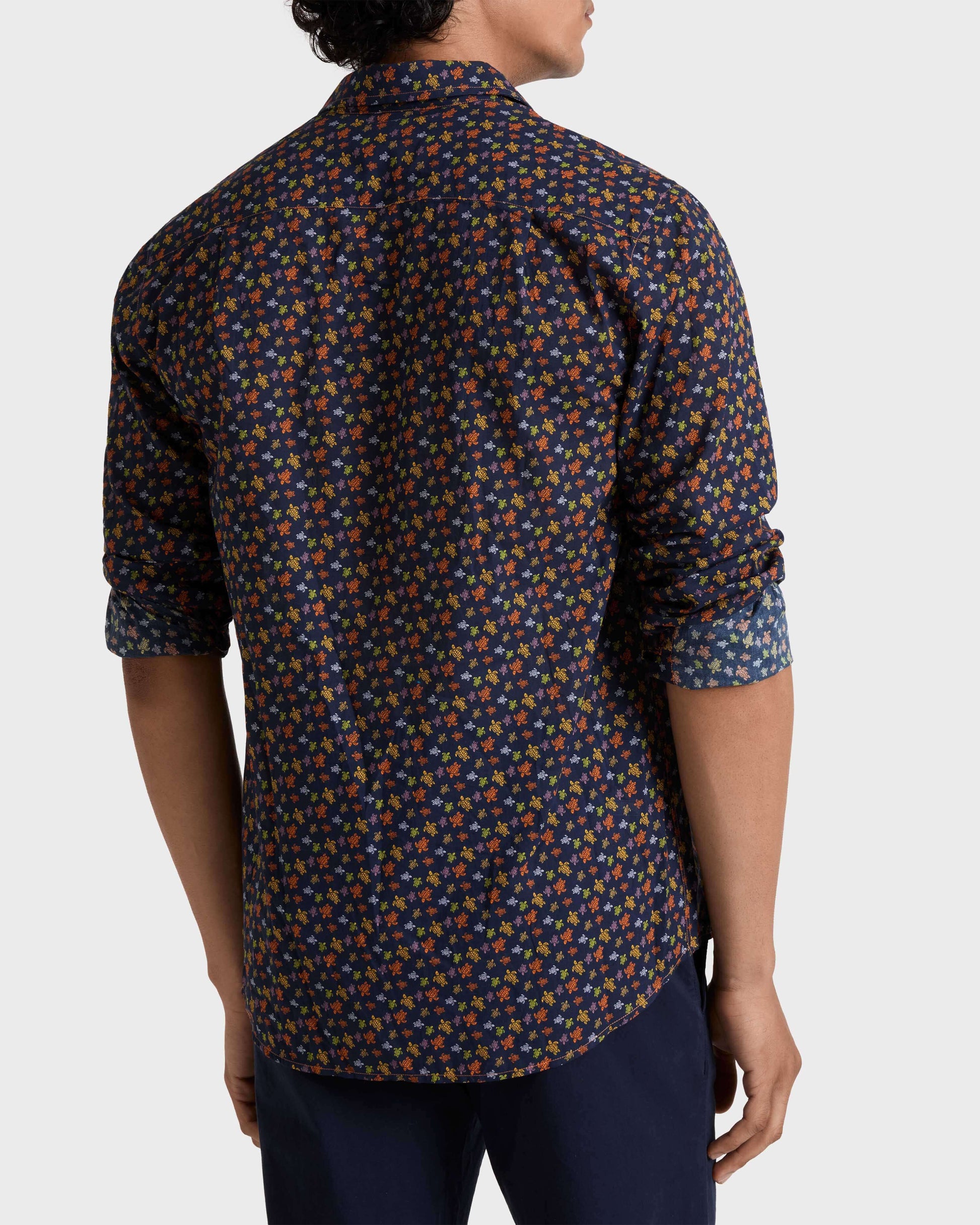 Vilebrequin Men Cotton Voile Shirt Micro Ronde Des Tortues - Orange Vitamin