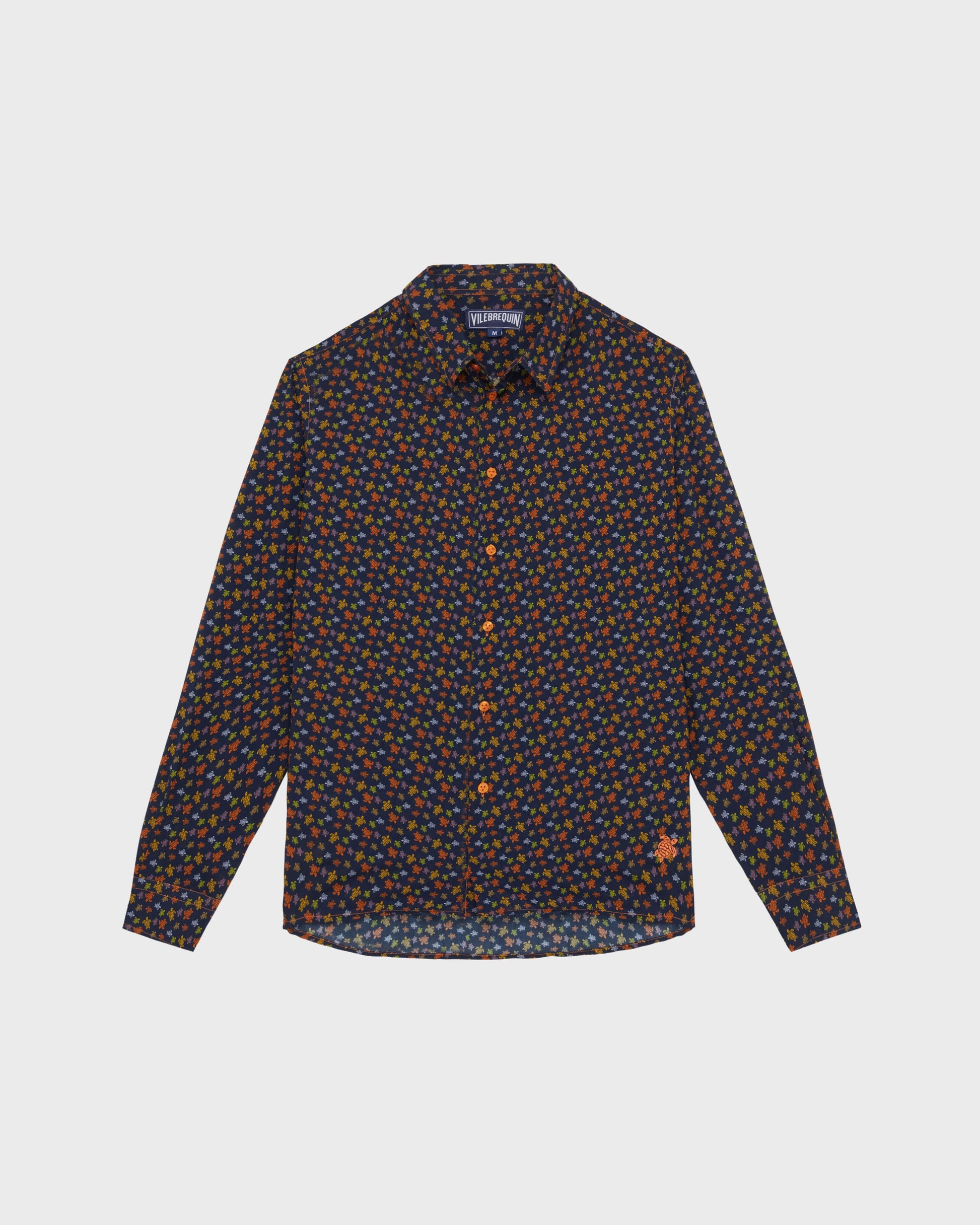Vilebrequin Men Cotton Voile Shirt Micro Ronde Des Tortues - Orange Vitamin