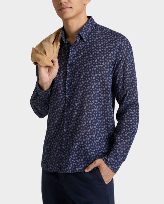 Vilebrequin Men Cotton Voile Shirt Micro Ronde Des Tortues - Purple Ouragan